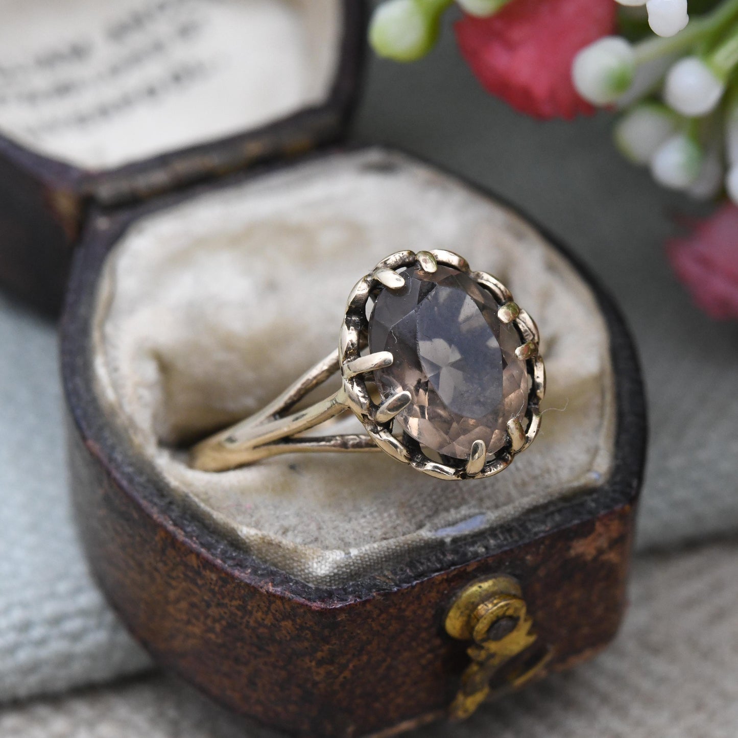 Vintage 9ct Gold Smoky Quartz Statement Ring 1976 by Toye Kenning & Spencer - Mid-Century Large Brown Gemstone | UK Size - O US Size - 7 1/4