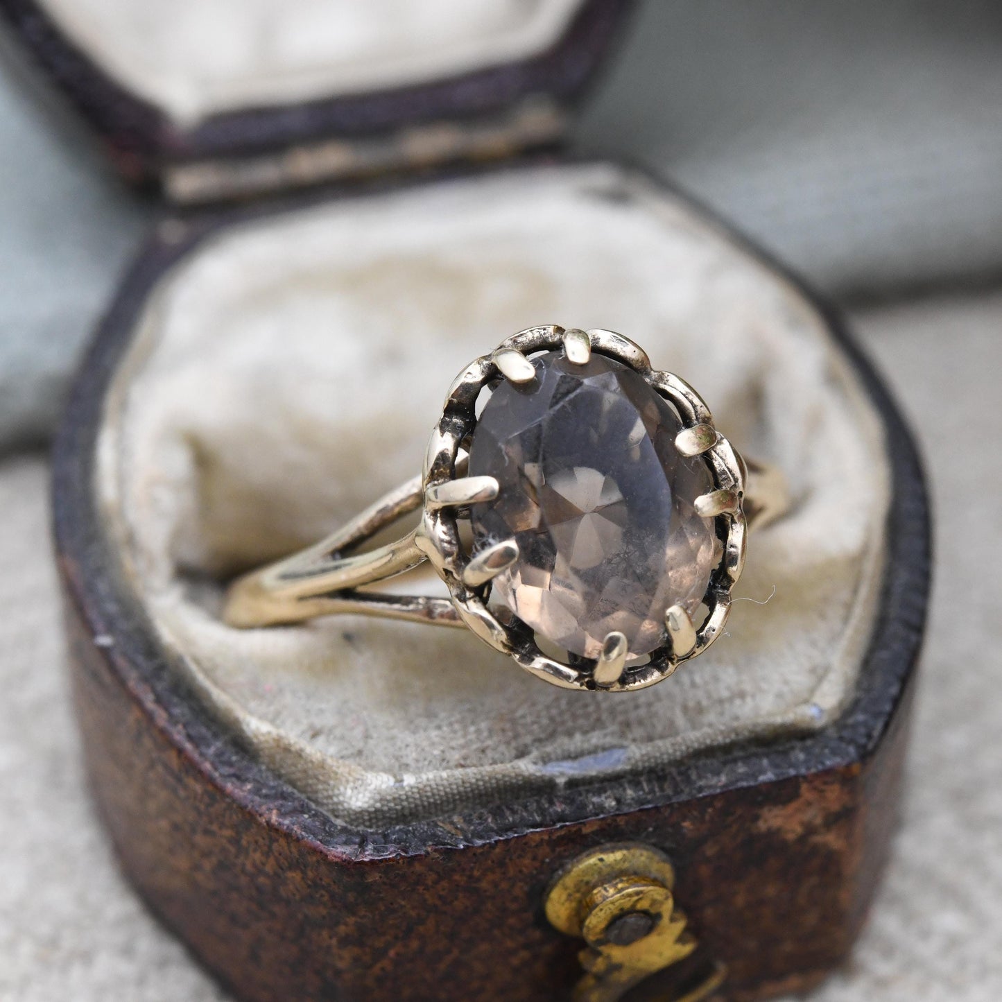 Vintage 9ct Gold Smoky Quartz Statement Ring 1976 by Toye Kenning & Spencer - Mid-Century Large Brown Gemstone | UK Size - O US Size - 7 1/4