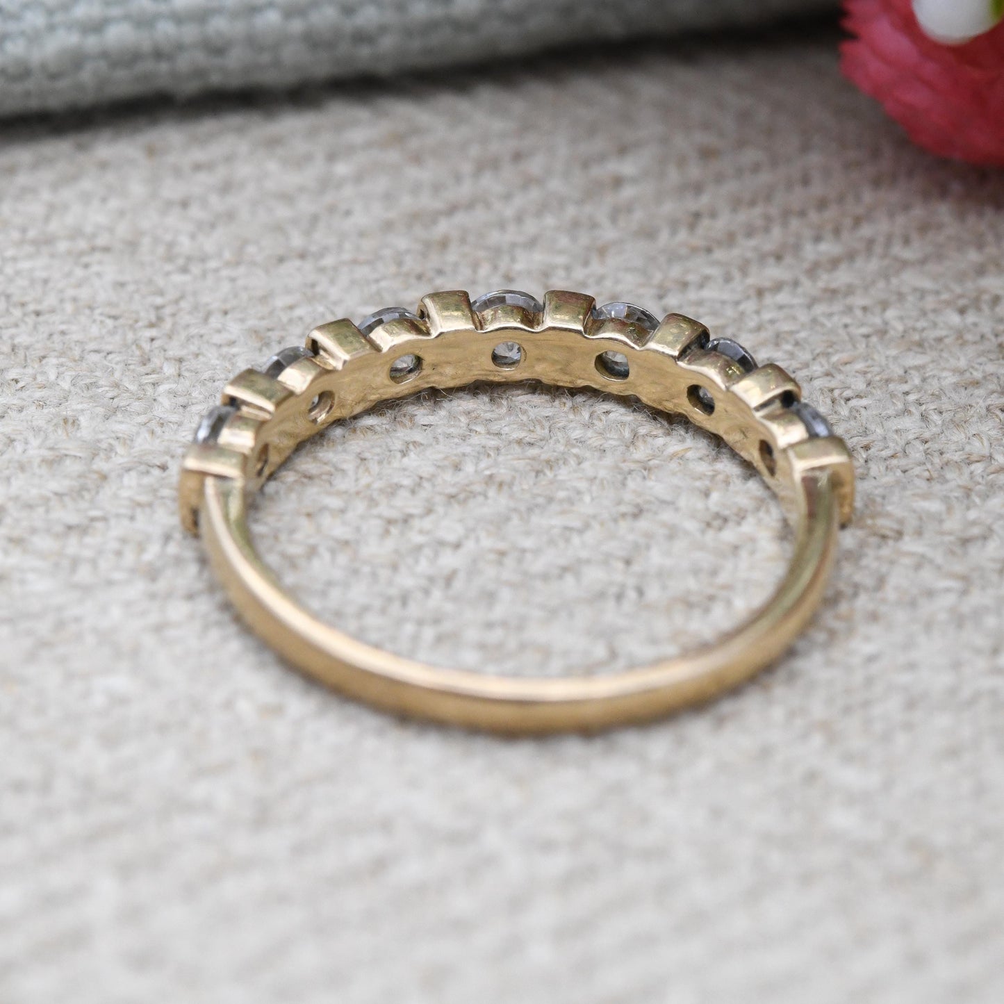 Vintage 9ct Gold CZ Half Hoop Ring Bar Set Half Eternity - Anniversary Jewellery Gift Stacker Stacking Ring | UK Size - P | US Size - 7 1/2