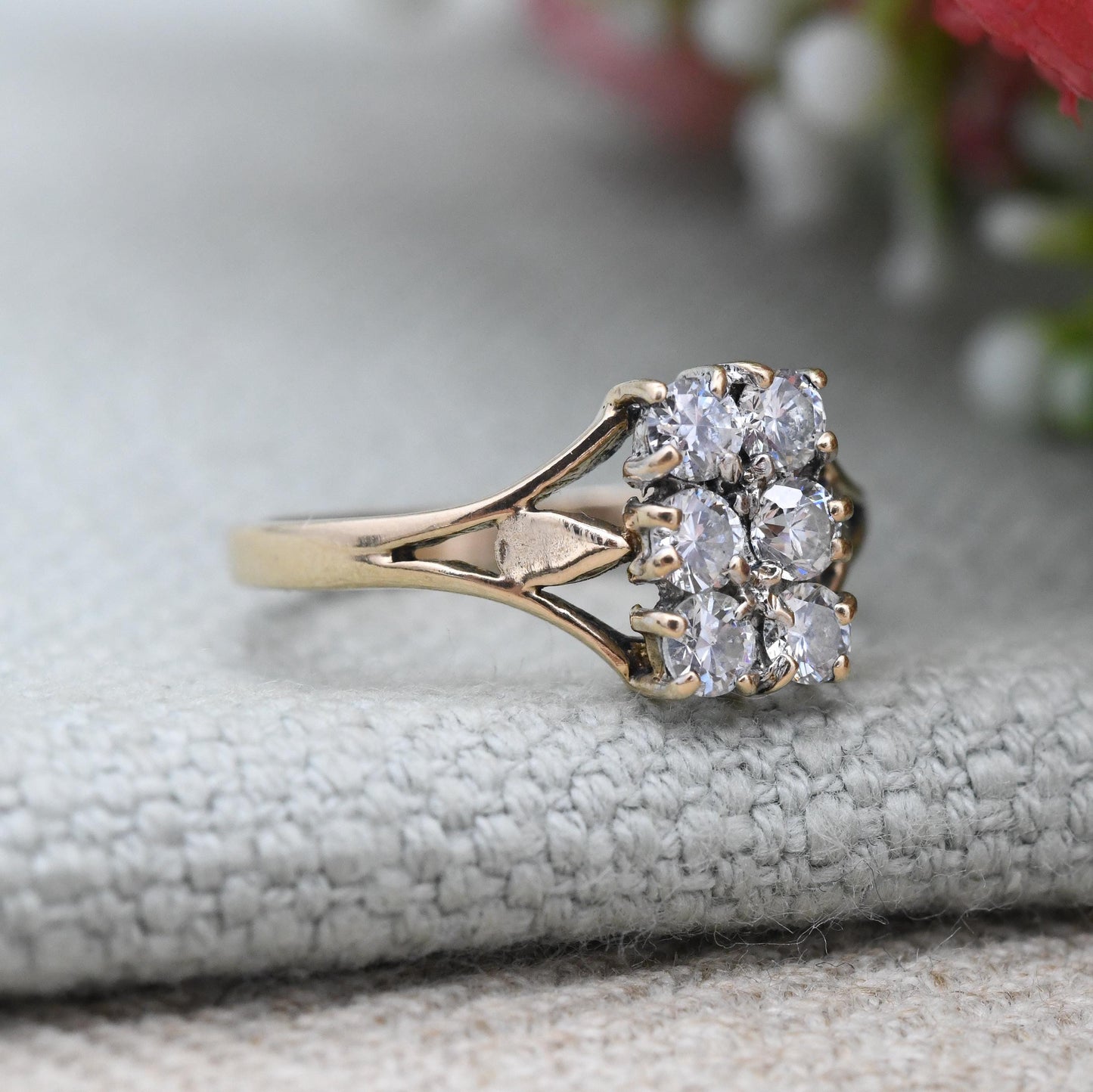 Vintage 9ct Gold CZ Plaque Ring 1982 - Rectangle Shape Setting Pave Ring Solid Gold Jewellery Gift for Her | UK Size - L | US Size - 5 3/4