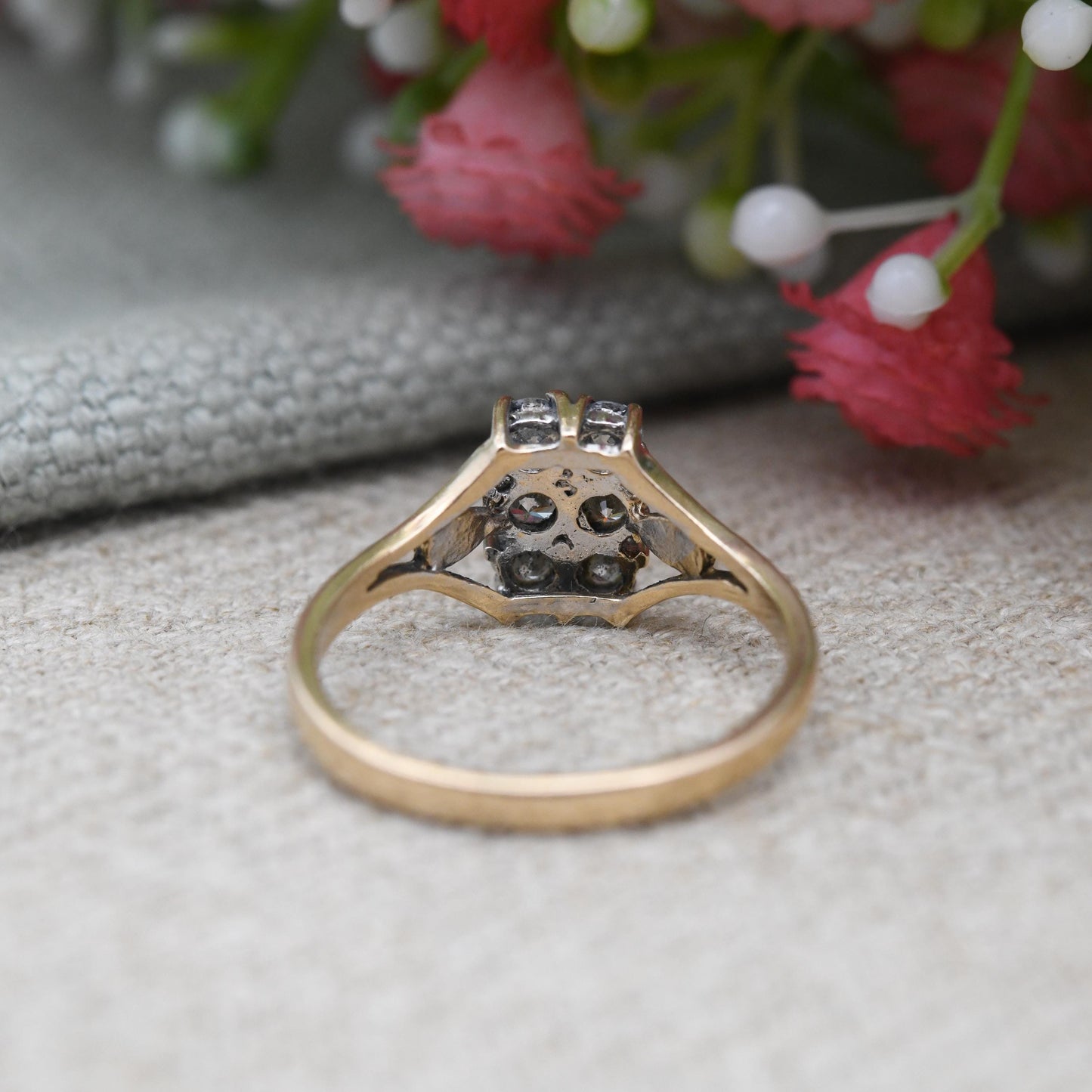 Vintage 9ct Gold CZ Plaque Ring 1982 - Rectangle Shape Setting Pave Ring Solid Gold Jewellery Gift for Her | UK Size - L | US Size - 5 3/4