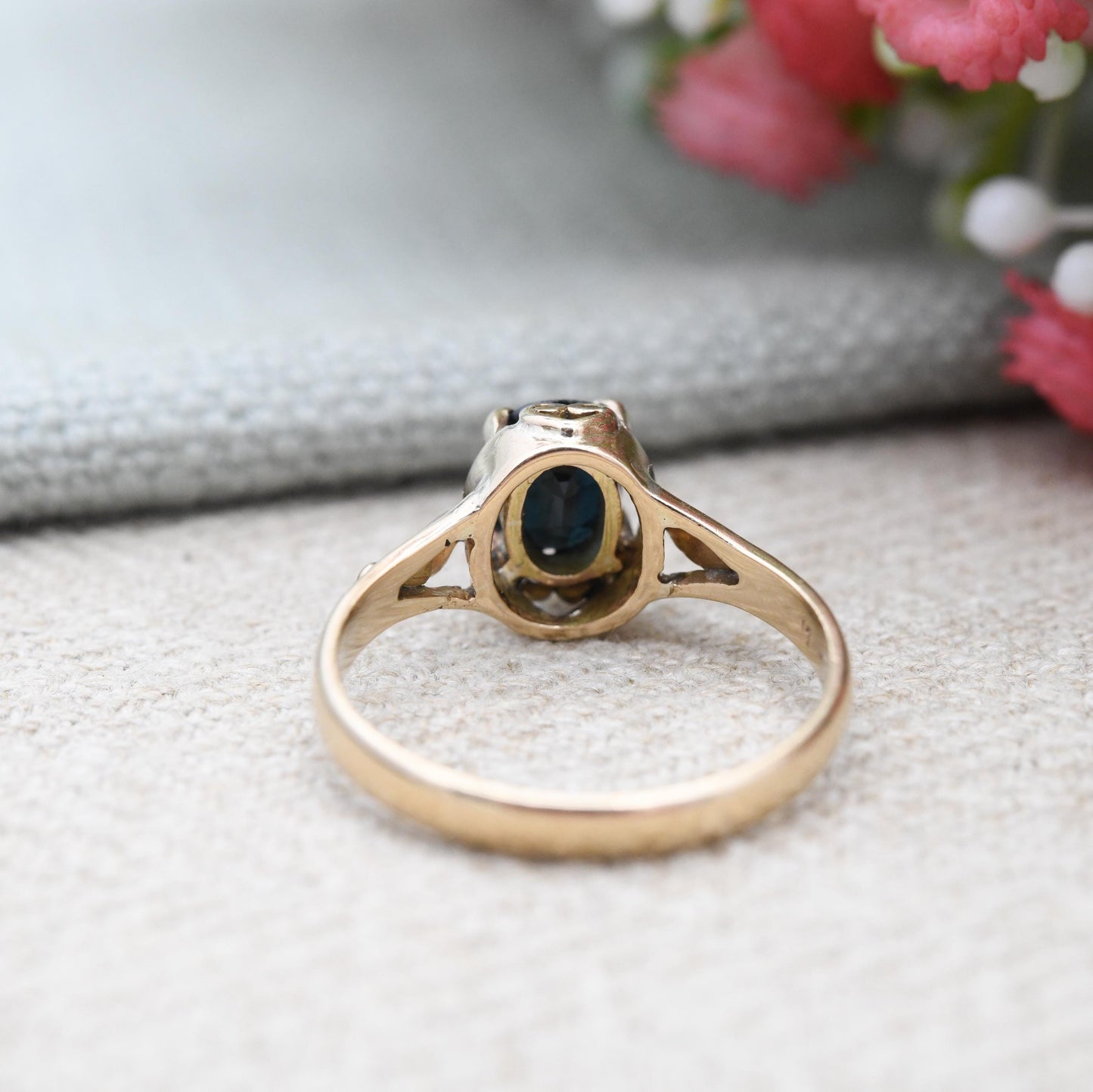 Vintage 14ct Gold Sapphire Solitaire Ring - Teal Blue Green Gemstone | Heart Gallery | Jewellery Gift | UK Size - O 1/2 | US Size - 7 1/2
