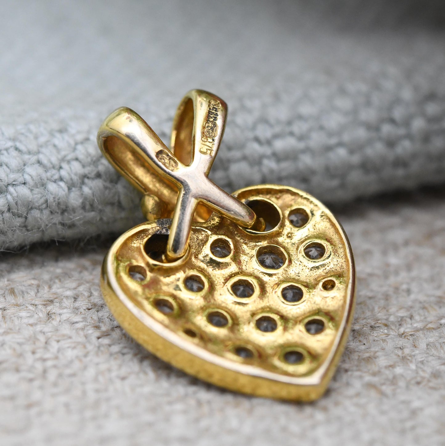 Vintage 9ct Gold Heart Pendant with Clear Stones CZ - Knotted Bale Love Heart Charm Gift for Her Necklace Stack | Yellow Gold Symbol