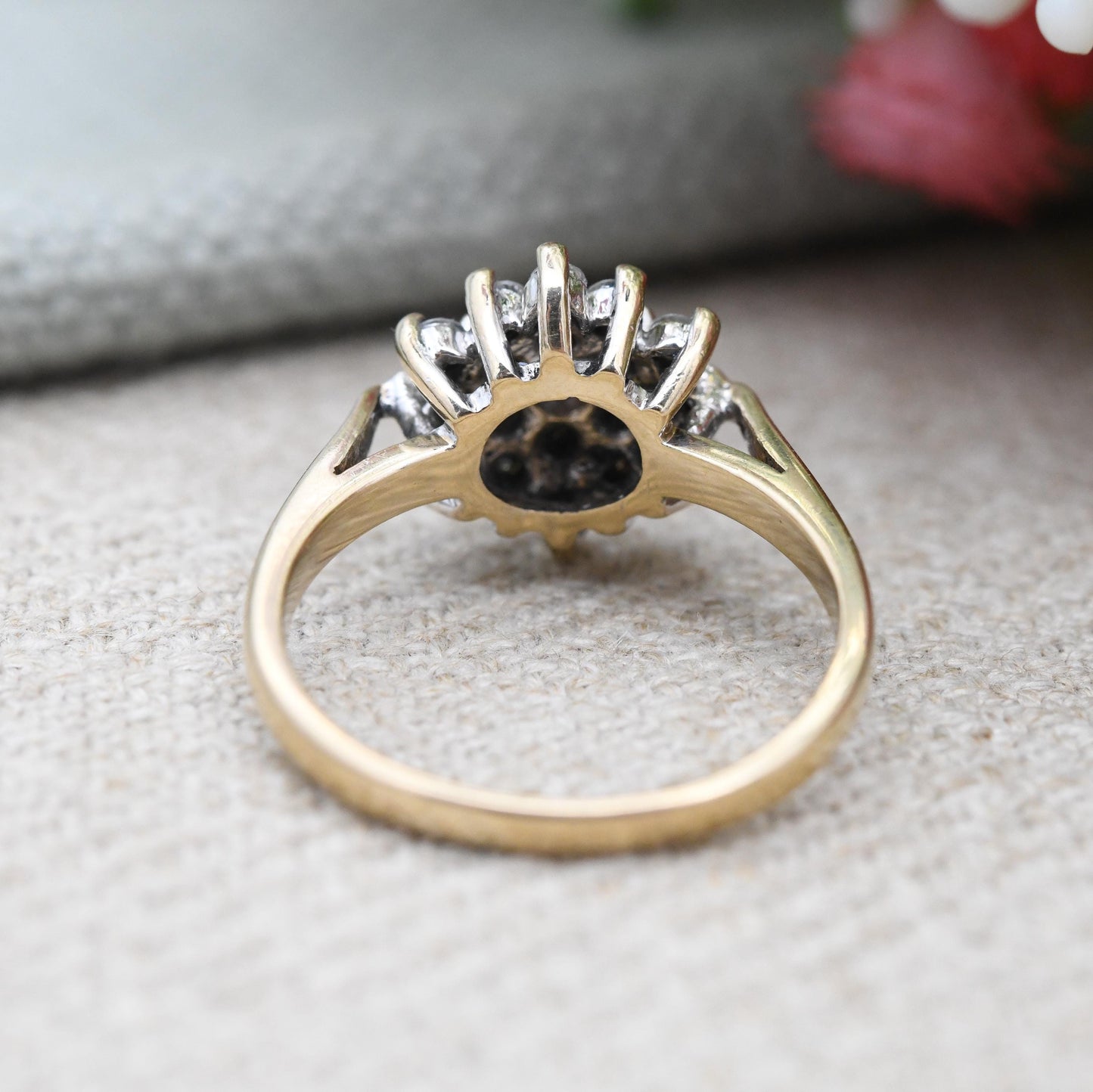 Vintage 9ct Gold and Diamond Cluster Ring 0.5 1/2 Carats 50 Points - Statement Cocktail Pretty Gift for Her | UK Size - L | US Size - 5 3/4