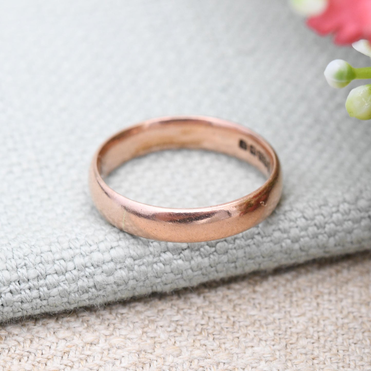 Vintage 9ct Rose Gold Wedding Band Ring 1930 - Solid Gold Stacking Ring | Unisex Everyday Gold Jewellery | UK Size - O 1/2 | US Size - 7 1/2