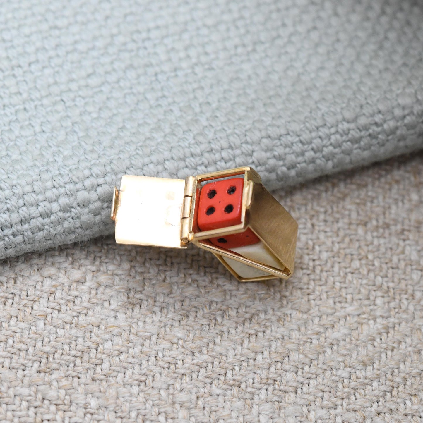 Vintage 9ct Gold Caged Dice Charm Pendant 1964 - Opening Lucky Dice | Die Pair Red and White | Gift for Charm Collection | Good Luck Charm