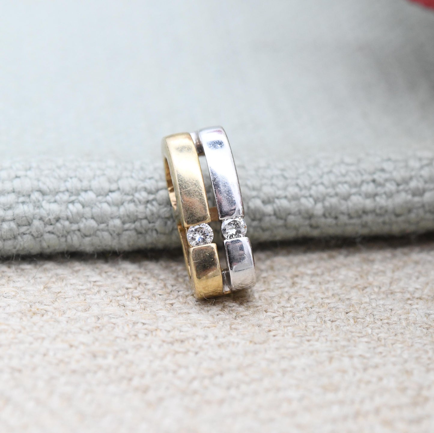 Two Tone 9ct Gold Diamond Pendant 2002 White Gold and Yellow Gold - Solid Gold Minimalist Gift for Her | Double Bar Pendant Charm | Tension
