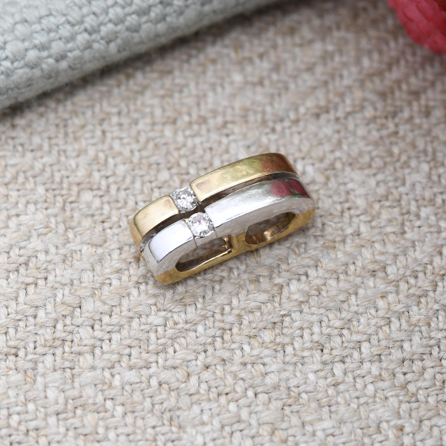 Two Tone 9ct Gold Diamond Pendant 2002 White Gold and Yellow Gold - Solid Gold Minimalist Gift for Her | Double Bar Pendant Charm | Tension