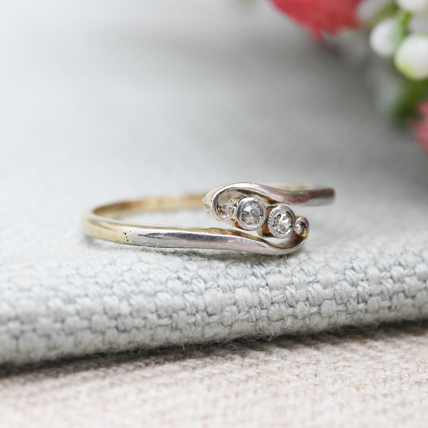 Antique 18ct Gold and Platinum Diamond Toi et Moi Ring by Henry Williams HWLd - 1910s Art Deco Engagement Ring | UK Size - M US Size - 6 1/4