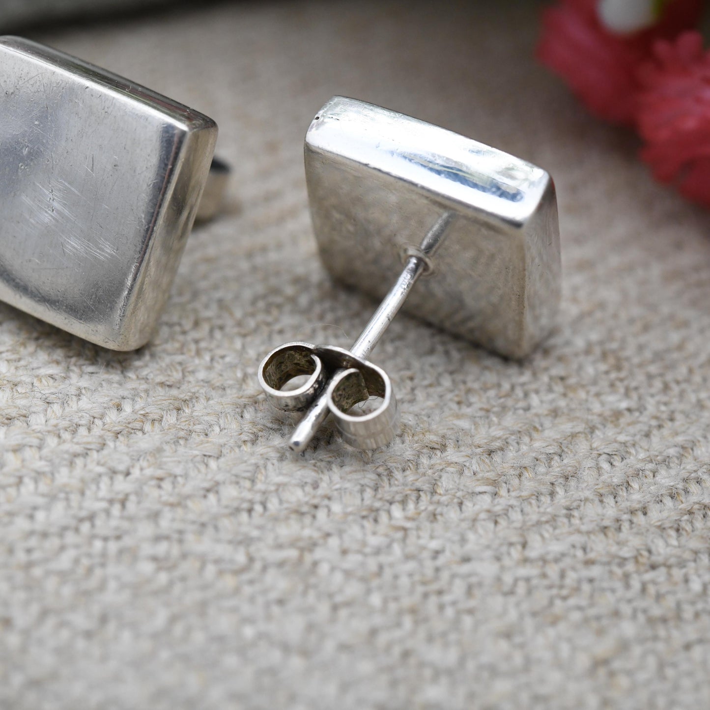 Vintage Sterling Silver Square Stud Earrings Chunky Minimalist - Big Cube Design | Everyday Understated Silver Earrings | Gift for Her