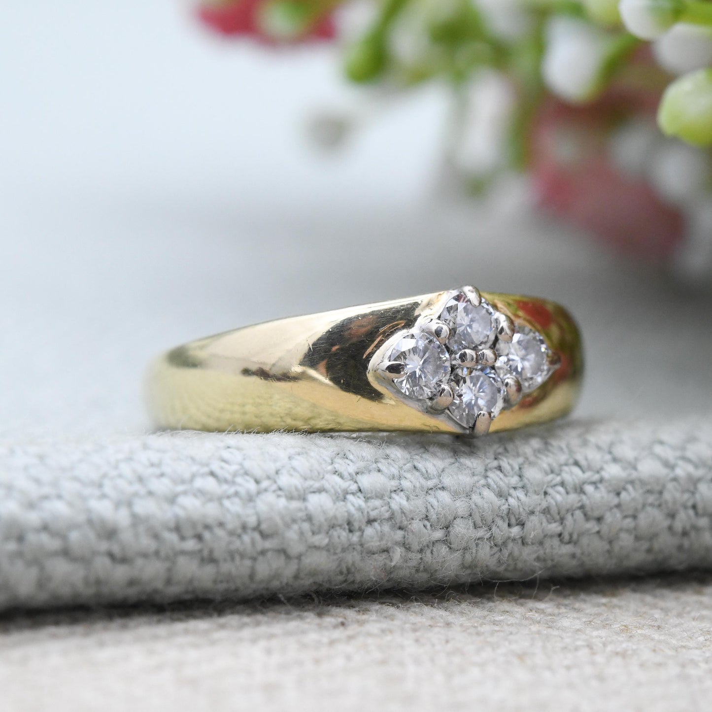 Vintage 18ct Gold Diamond Ring 0.35 Carat 35 Points 1997 - Chunky Solid Yellow Gold Statement Stacker Ring | UK Size - L | US Size - 5 3/4