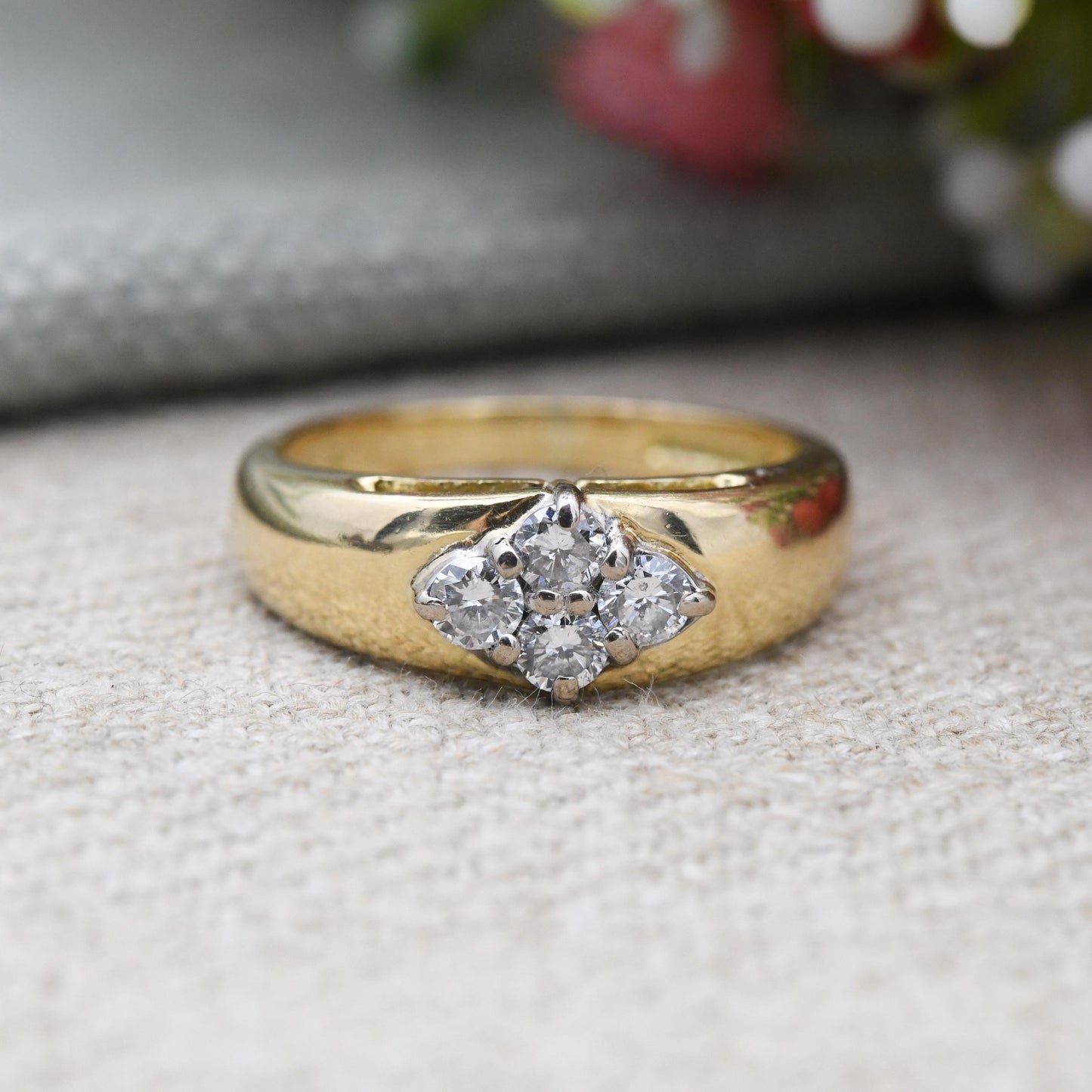 Vintage 18ct Gold Diamond Ring 0.35 Carat 35 Points 1997 - Chunky Solid Yellow Gold Statement Stacker Ring | UK Size - L | US Size - 5 3/4