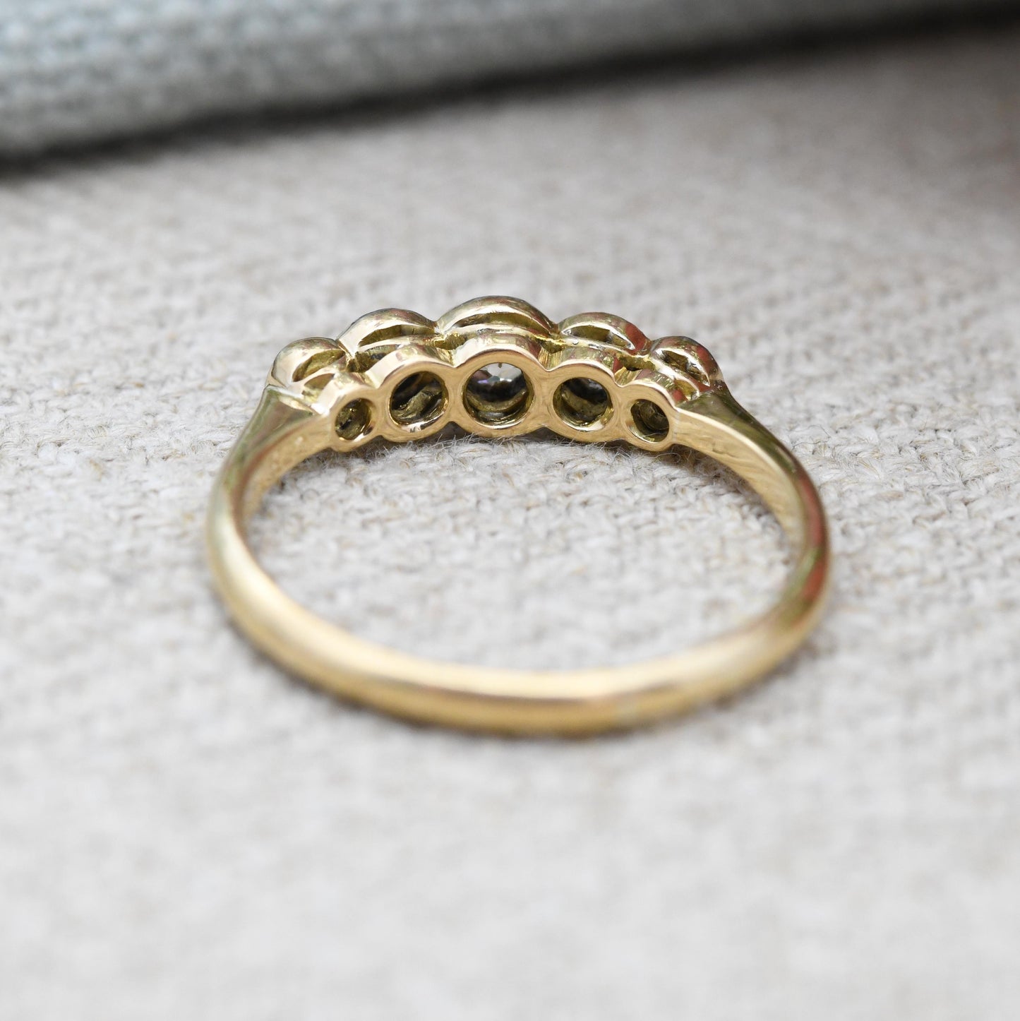 Vintage 18ct Gold Diamond Five Stone Ring 1937 - Graduated Engagement Stacking Ring | Engraved Wedding Date | UK Size - L US Size - 5 3/4