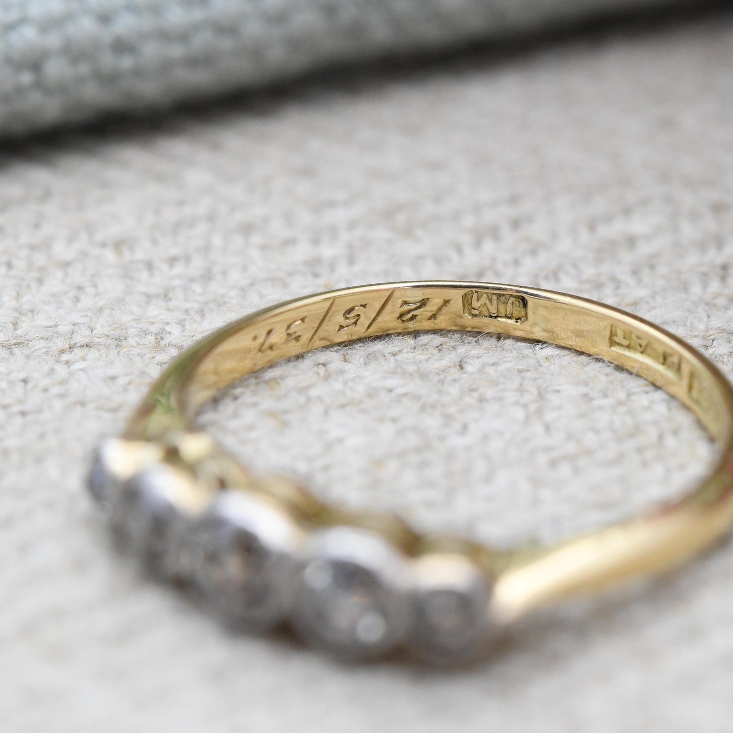 Vintage 18ct Gold Diamond Five Stone Ring 1937 - Graduated Engagement Stacking Ring | Engraved Wedding Date | UK Size - L US Size - 5 3/4