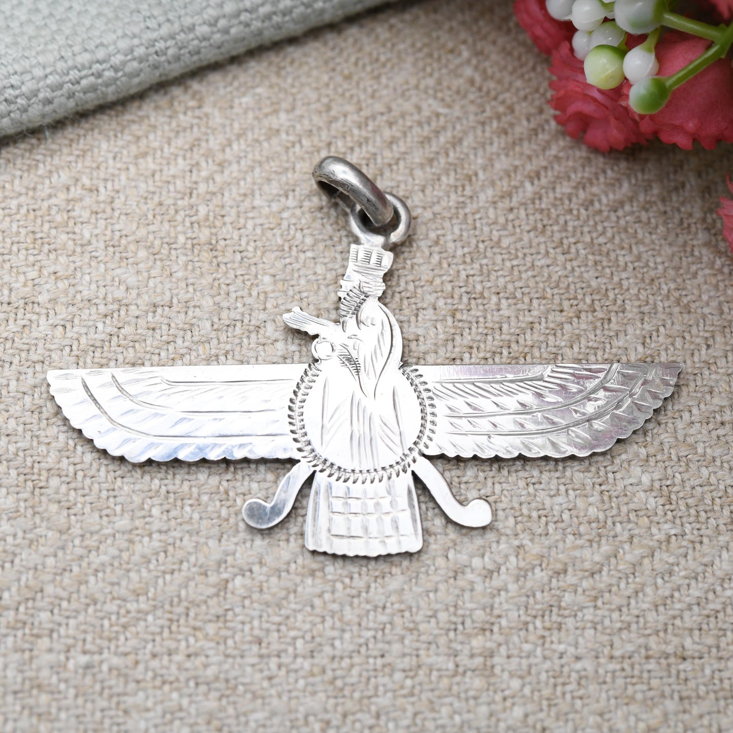 Vintage Ahura Mazda Sterling Silver Pendant - Lord of Wisdom God of the Sky Zoroastrianism God Signed Jewellery Made in the UK 925 Sterling