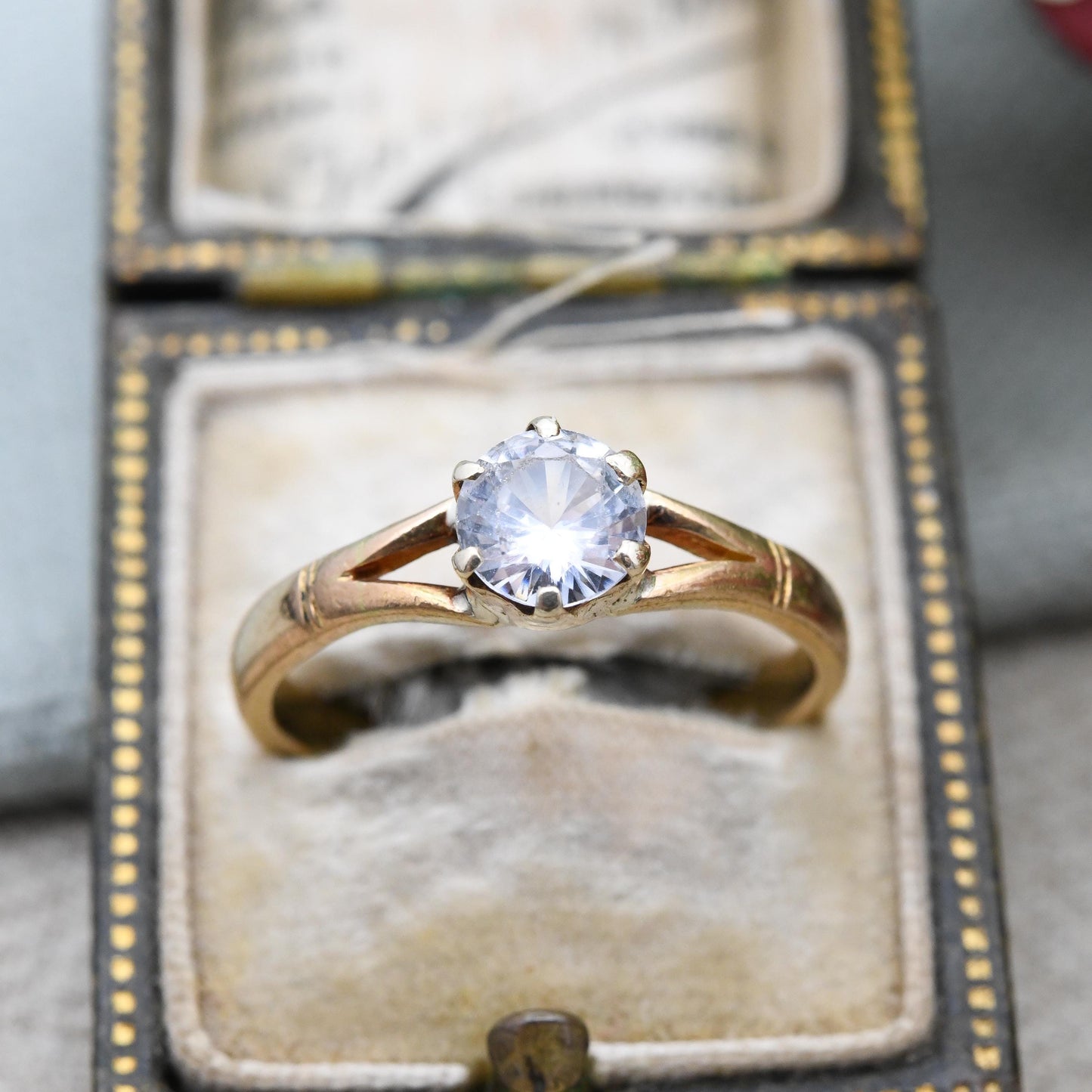 22ct Gold Solitaire Ring True Vintage 1929 Albion Chain Company ACCo - Clear Paste Stone Yellow Gold Engagement | UK Size Q | US Size 8 1/4