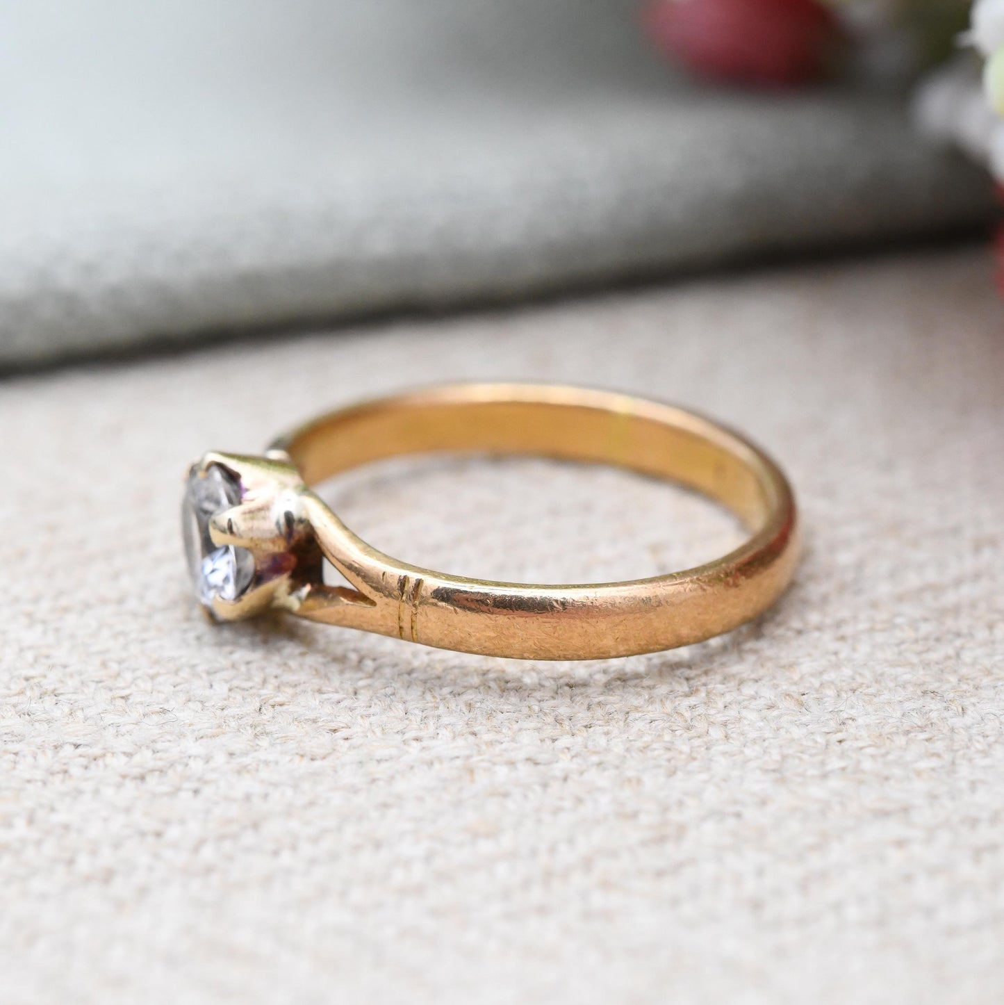 22ct Gold Solitaire Ring True Vintage 1929 Albion Chain Company ACCo - Clear Paste Stone Yellow Gold Engagement | UK Size Q | US Size 8 1/4