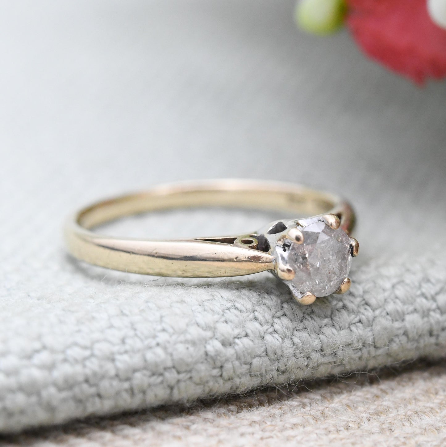 Vintage 9ct Gold Milky Diamond Solitaire Ring 33 Points 1/3 carat - Minimal Design Yellow Gold Engagement | UK Size - M 1/2 US Size - 6 1/2