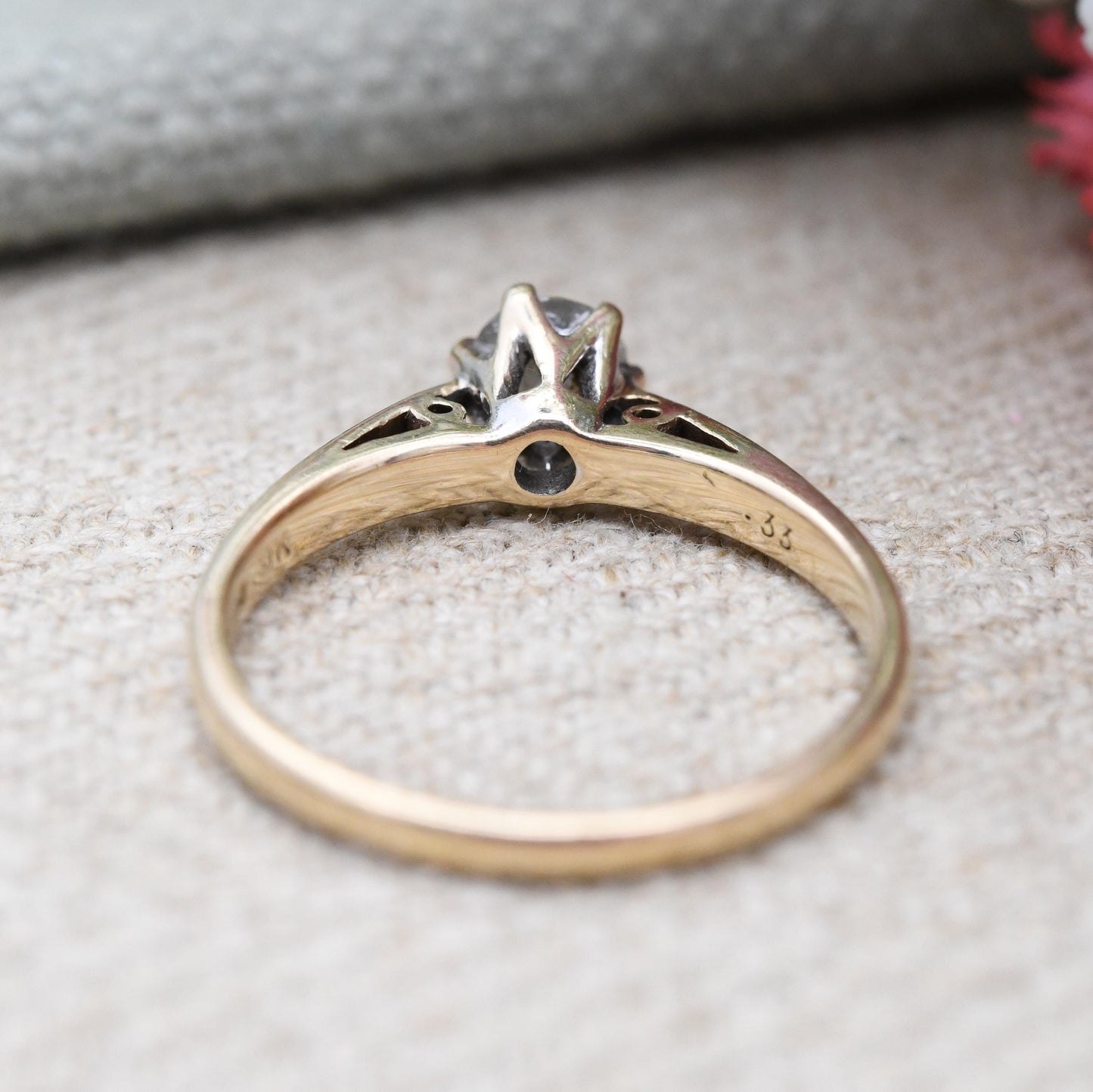 Vintage 9ct Gold Milky Diamond Solitaire Ring 33 Points 1/3 carat - Minimal Design Yellow Gold Engagement | UK Size - M 1/2 US Size - 6 1/2