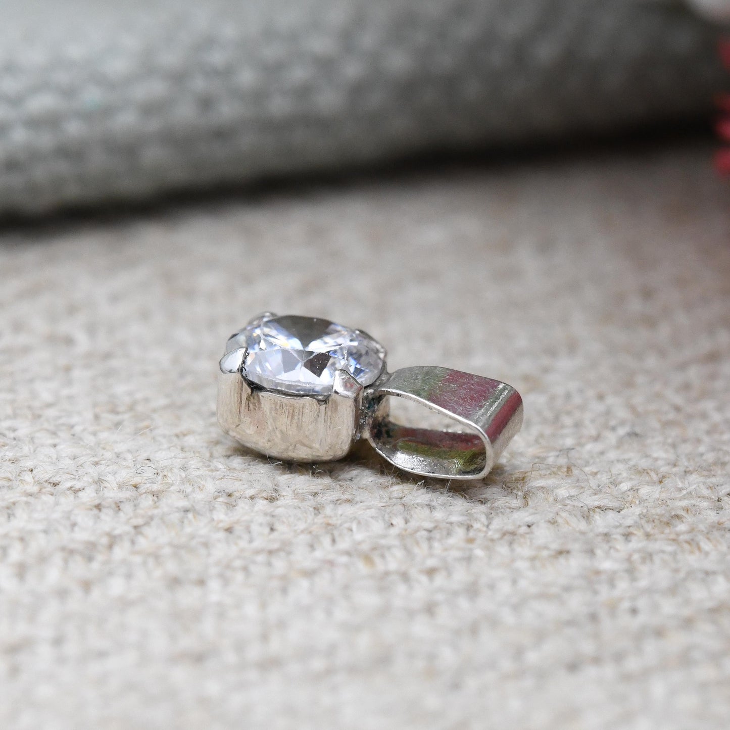 Vintage Sterling Silver CZ Solitaire Pendant 1983 MM - Small Sparkly Pendant Charm for Charm Necklace | Large Clear Stone
