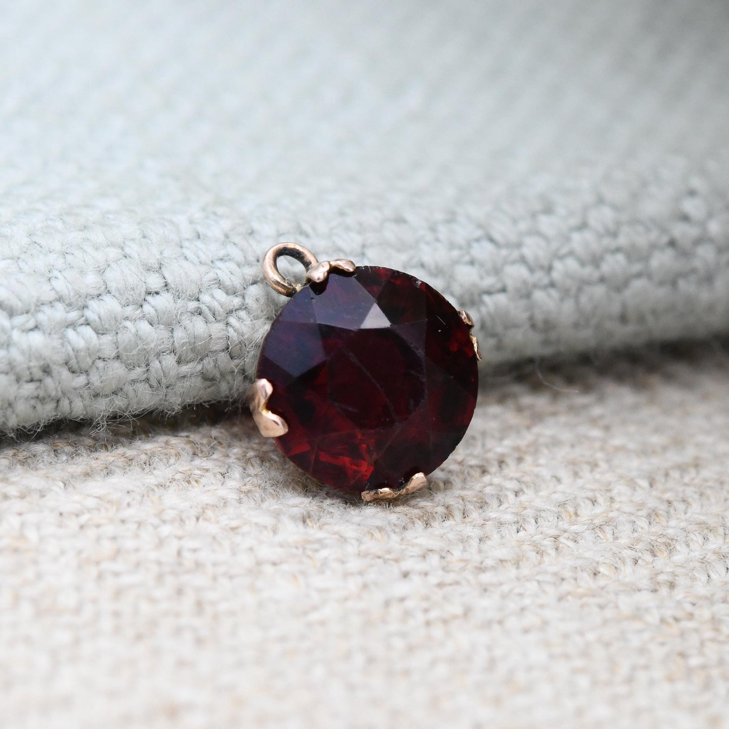 Antique 9ct Gold Red Paste Charm Pendant c. 1910s - Minimal Faceted Circle Pretty Gold Charm Gift for Her | Large Blood Red Stone