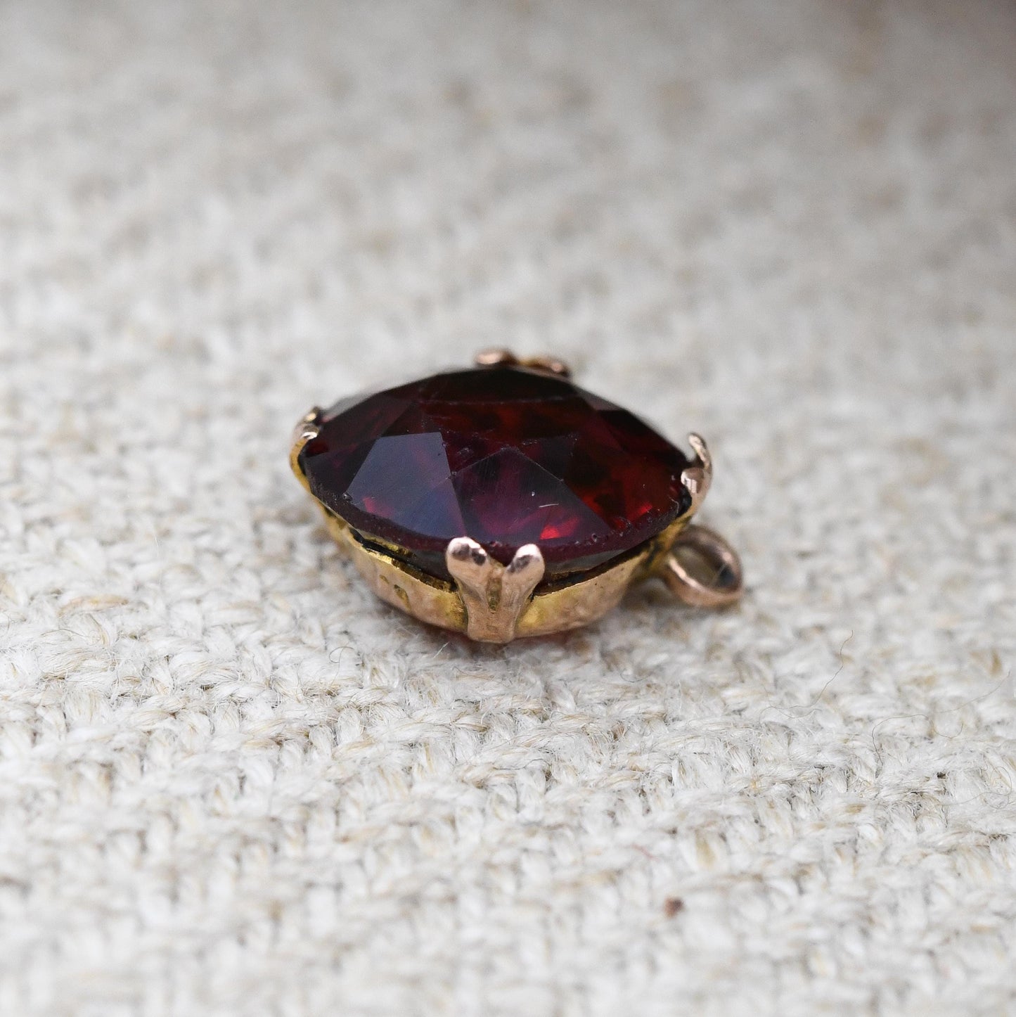 Antique 9ct Gold Red Paste Charm Pendant c. 1910s - Minimal Faceted Circle Pretty Gold Charm Gift for Her | Large Blood Red Stone