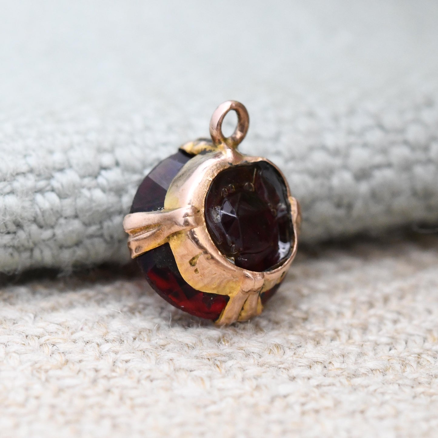 Antique 9ct Gold Red Paste Charm Pendant c. 1910s - Minimal Faceted Circle Pretty Gold Charm Gift for Her | Large Blood Red Stone
