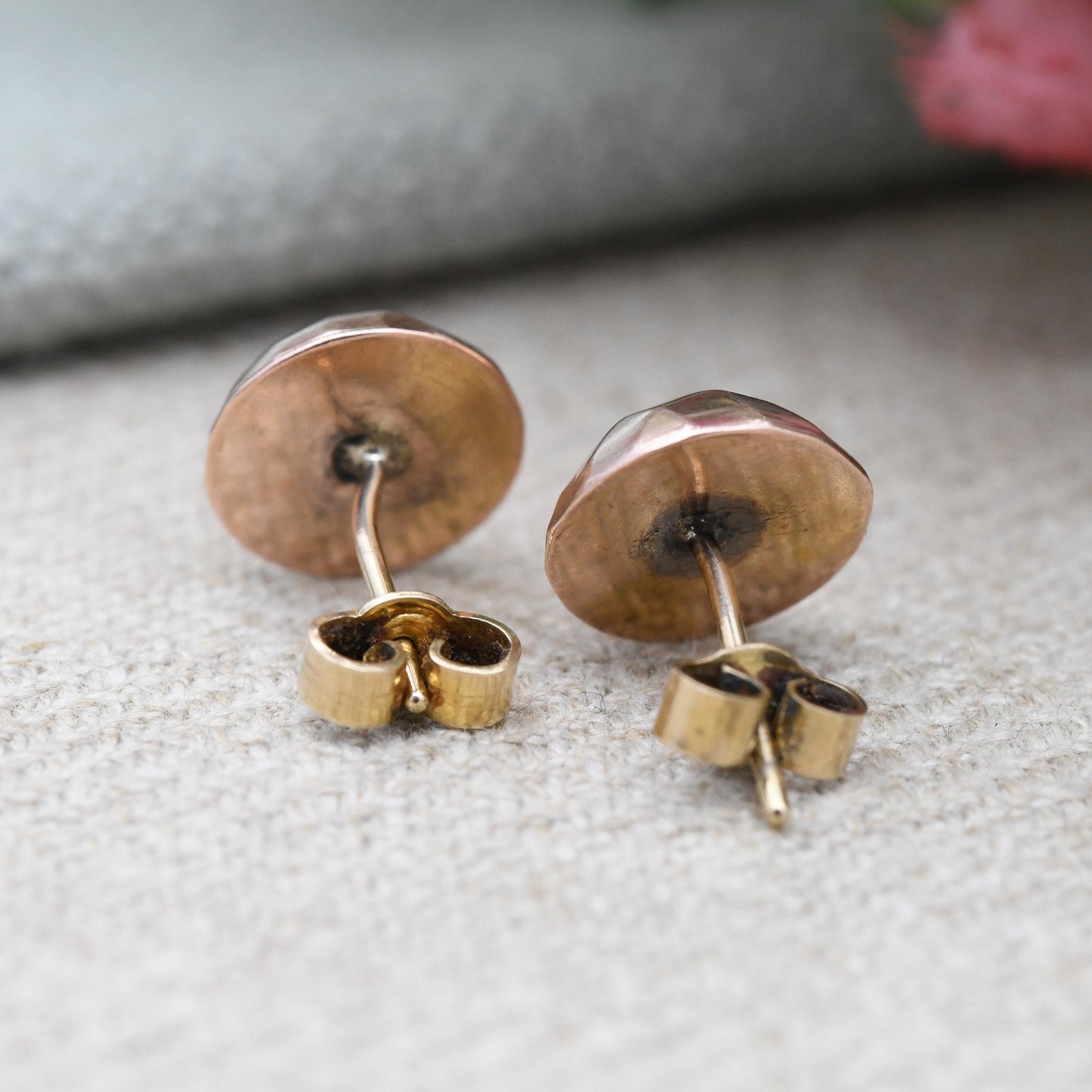 Vintage Rose Gold Fronted Faceted Ball Stud Earrings c. 1950s 1960s - Mid-Century Large Round Studs | Gift for Her | Butterfly Backs