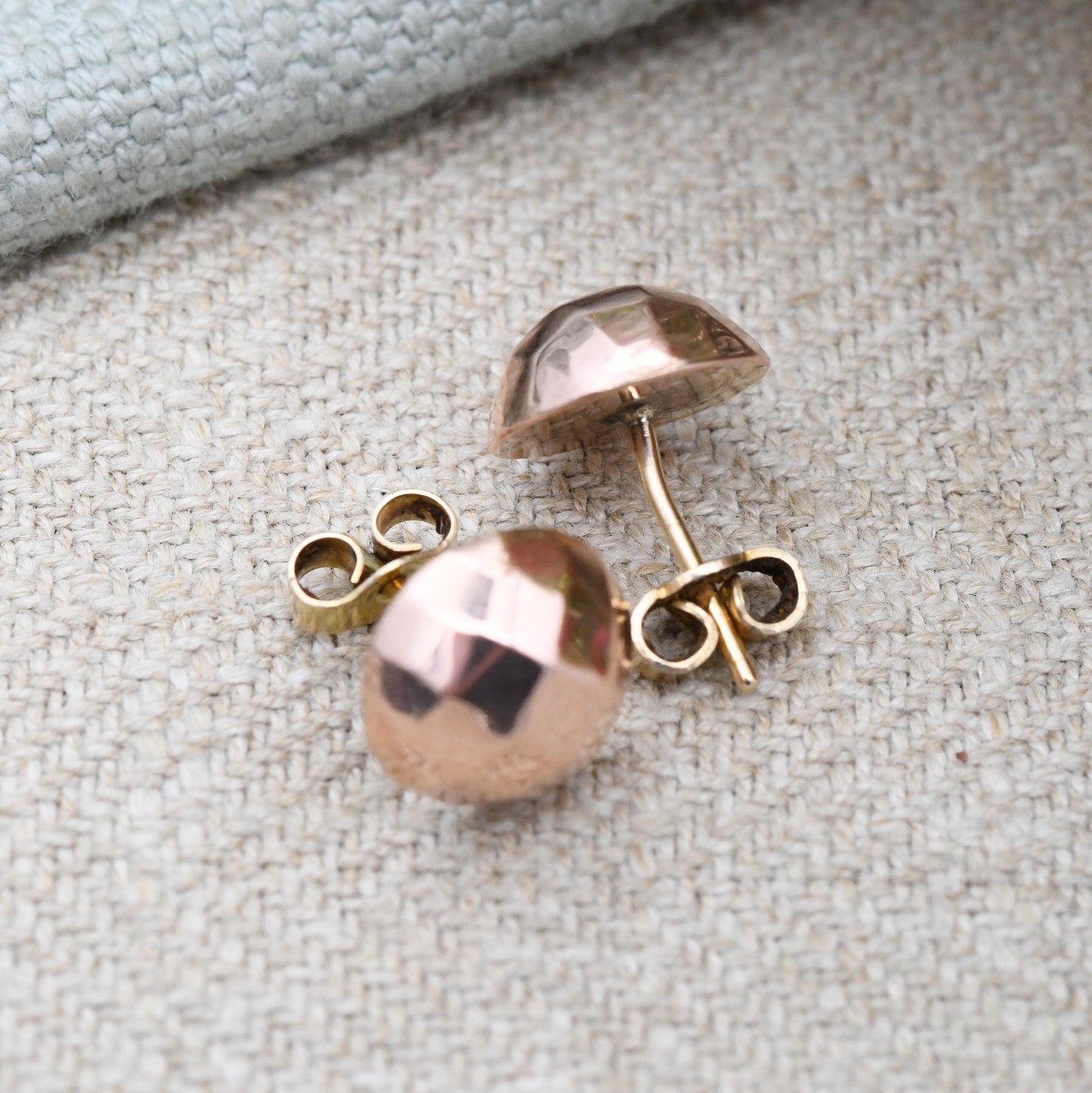 Vintage Rose Gold Fronted Faceted Ball Stud Earrings c. 1950s 1960s - Mid-Century Large Round Studs | Gift for Her | Butterfly Backs