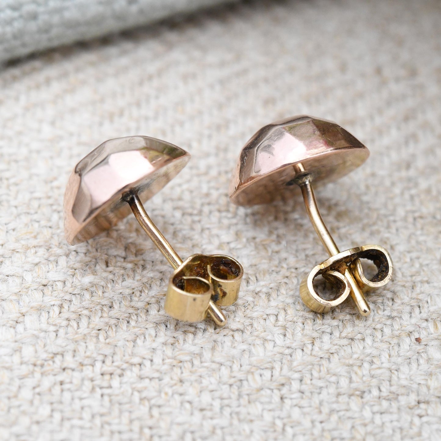 Vintage Rose Gold Fronted Faceted Ball Stud Earrings c. 1950s 1960s - Mid-Century Large Round Studs | Gift for Her | Butterfly Backs