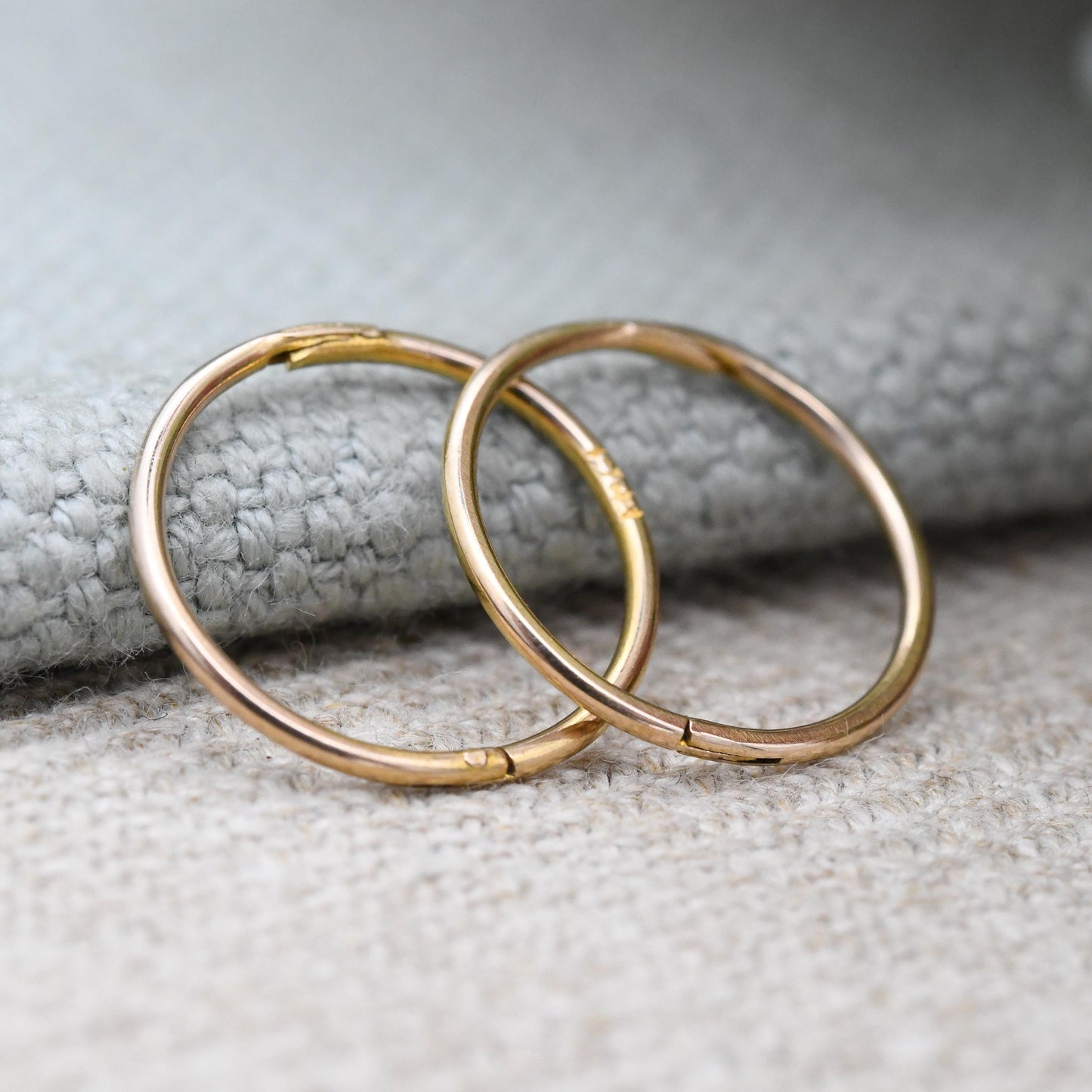 Antique 9ct Gold Hoop Earrings 14mm Diameter - c. 1910s Edwardian Era | Small Circle Hoops | Minimal Everyday Plain Round Sleeper Hoops