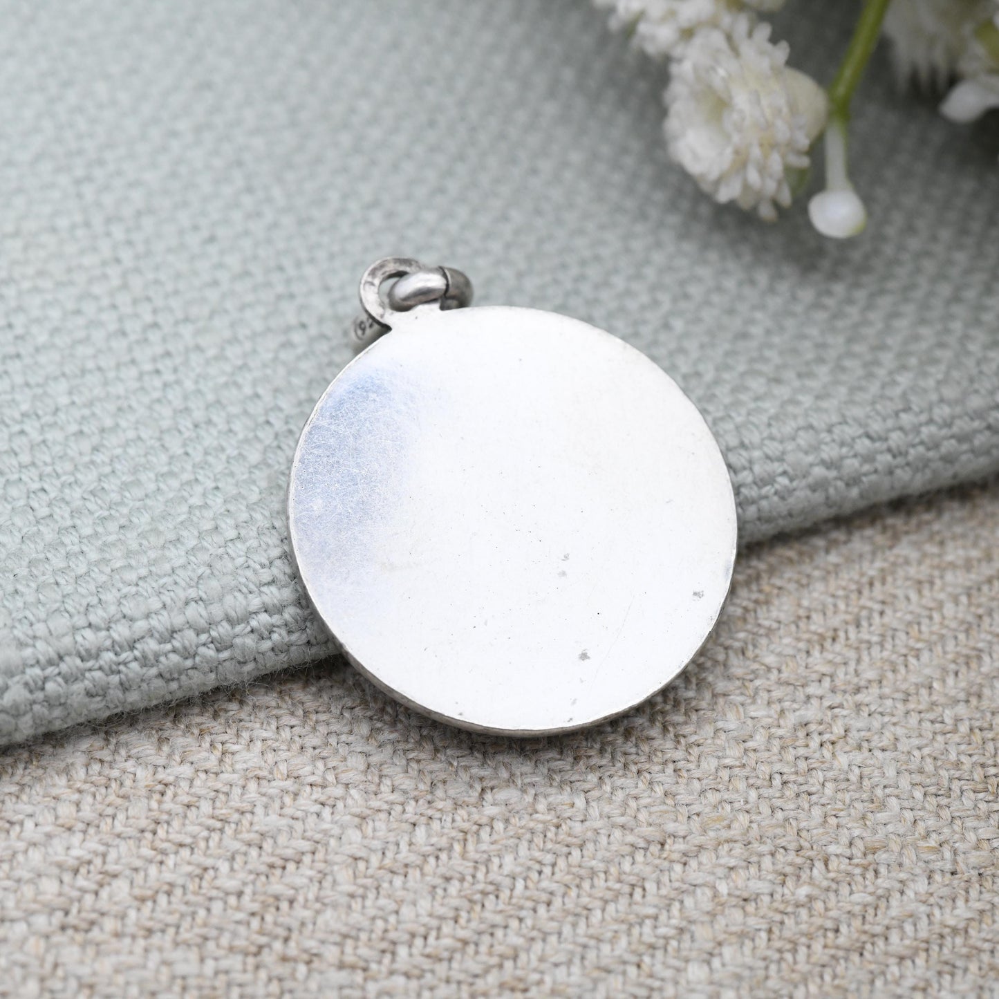 Vintage Sterling Silver St. Christopher Pendant Mid-Century - Large Circle Saint of Travelling | Christian Religious Detailed Jewellery Gift
