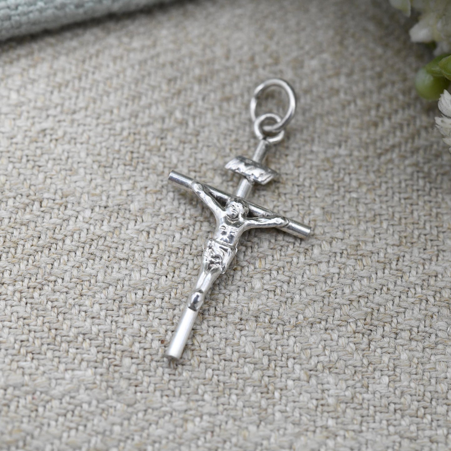 Vintage Sterling Silver Christ on the Cross Pendant INRI - Jesus Christ Cross Mid-Century Solid Silver Necklace Charm | Gift for Baptism