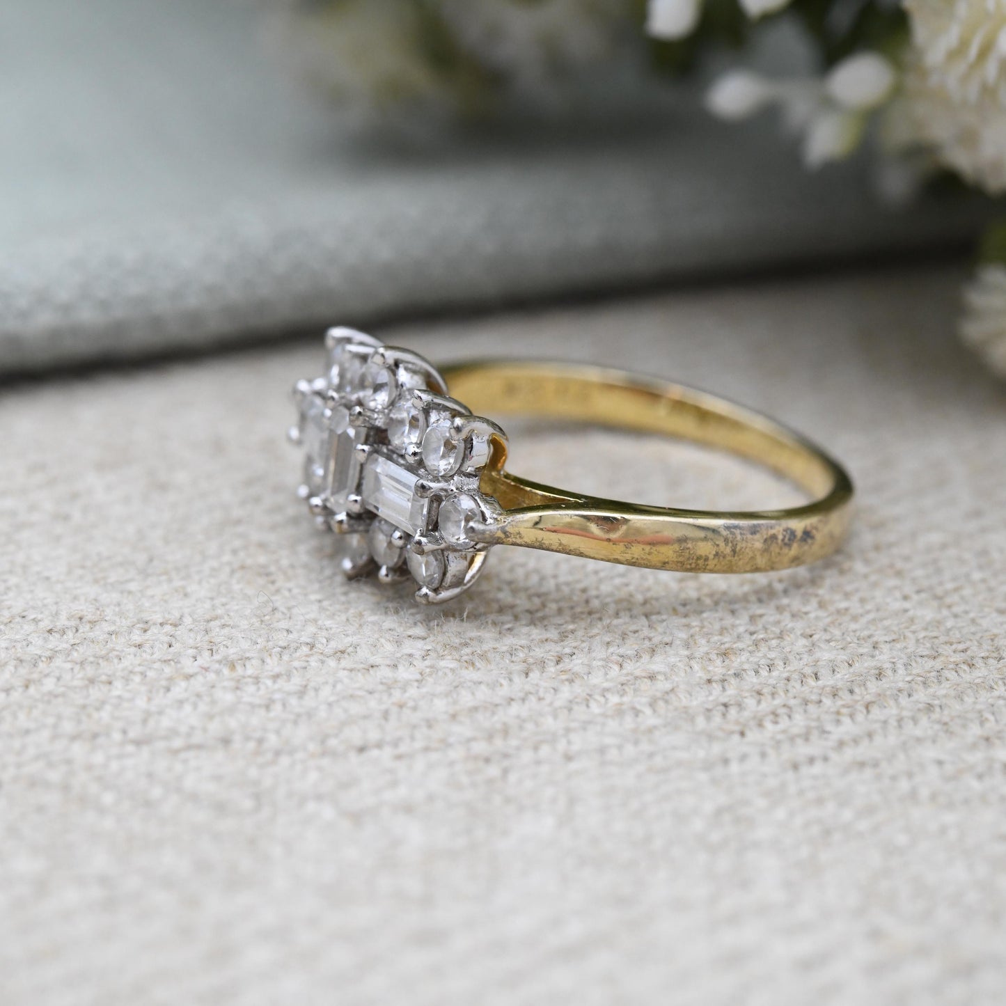 Vintage Gold Plated Sterling Silver CZ Cluster Ring - Large Statement Cocktail Jewellery Pretty Gift for Her | UK Size - T | US Size - 9 1/2