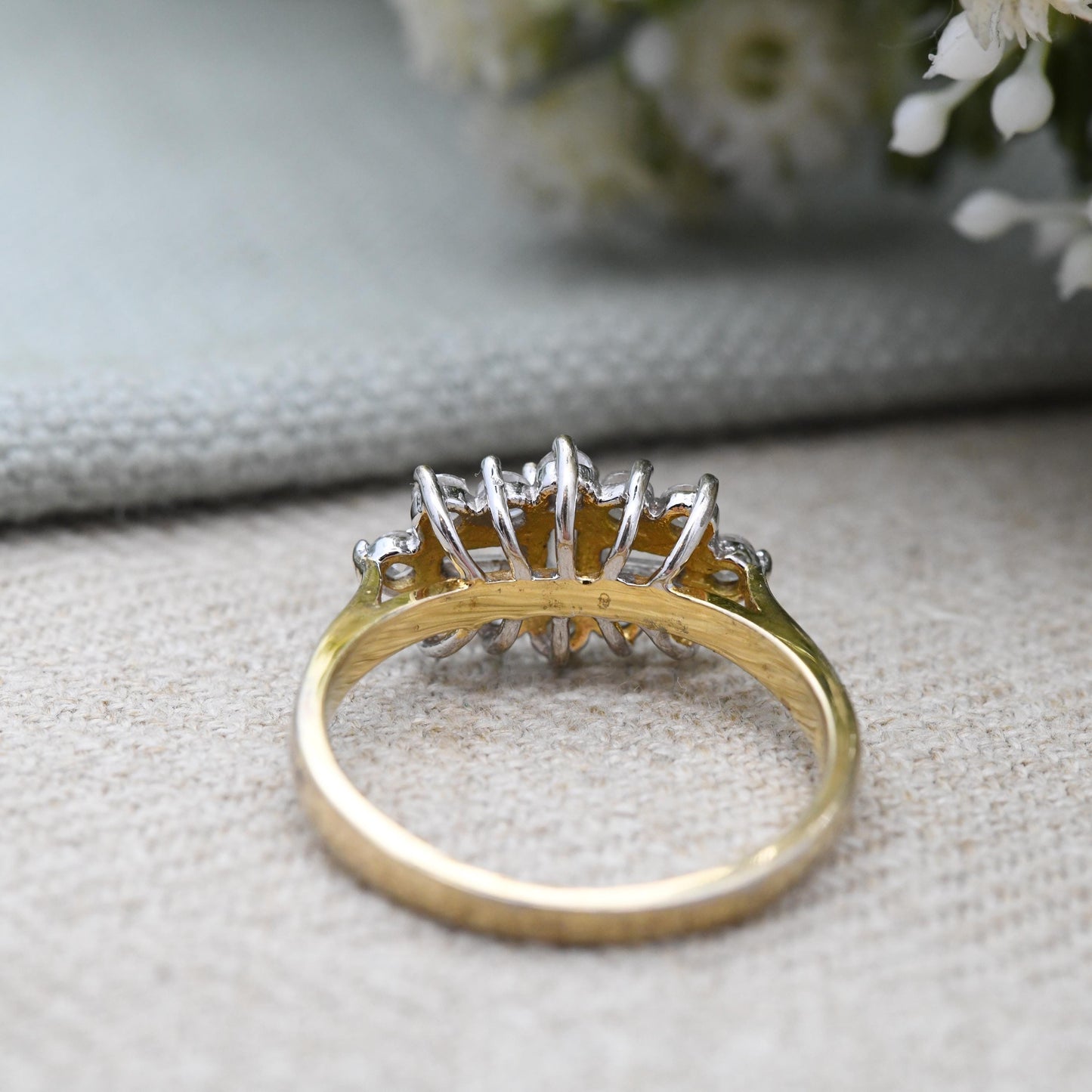 Vintage Gold Plated Sterling Silver CZ Cluster Ring - Large Statement Cocktail Jewellery Pretty Gift for Her | UK Size - T | US Size - 9 1/2