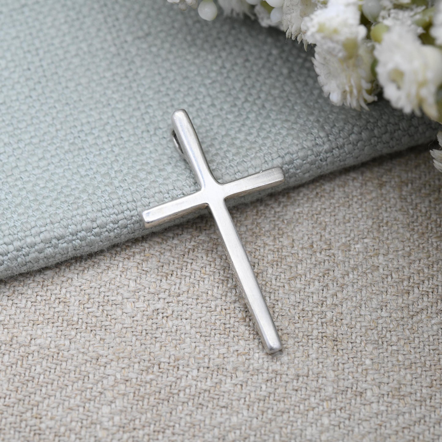 Vintage Sterling Silver Cross Pendant with Built in Bale - Minimal Silver Jewellery Plain Design | Religious Jewellery Christening Gift