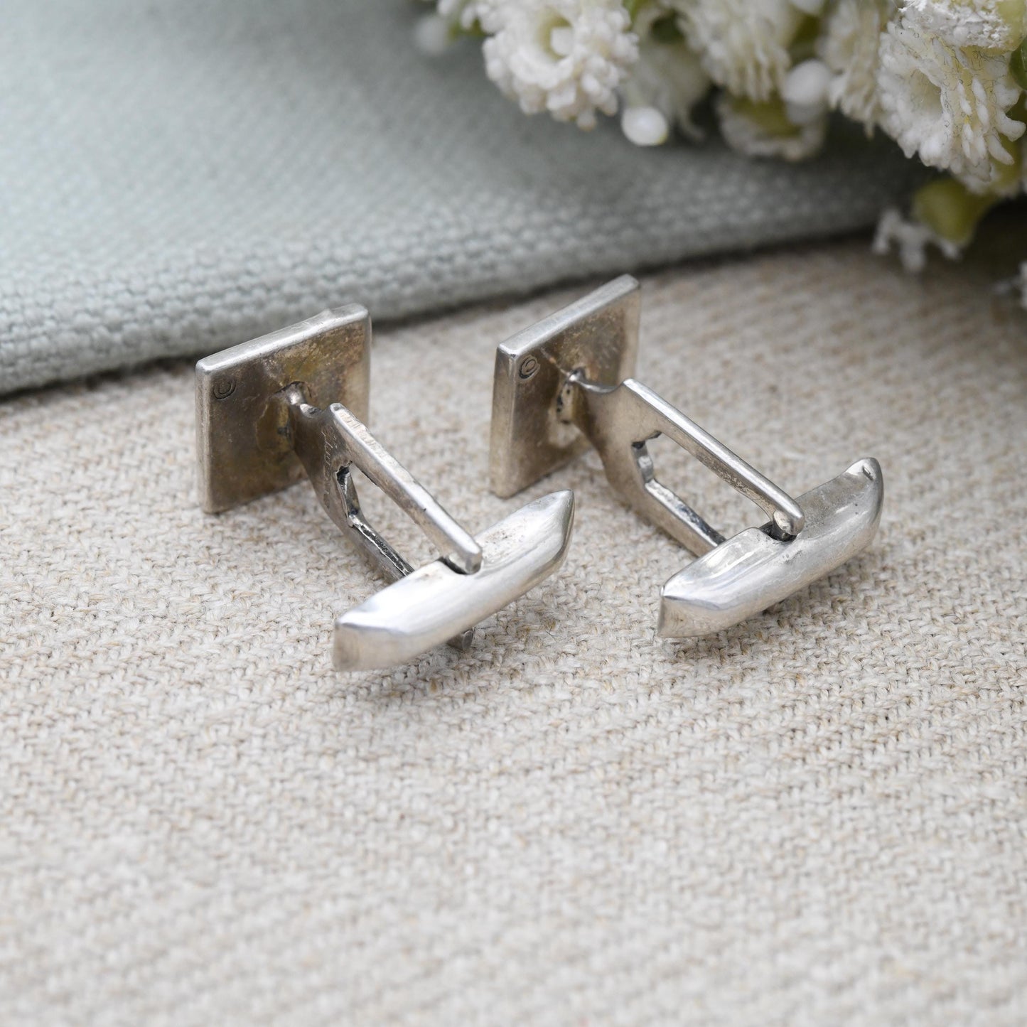 Vintage Sterling Silver Cufflinks 2000 Millennium Mark - Hallmark Square Minimal Number Design Bullet Back Anniversary Birthday Gift for Him