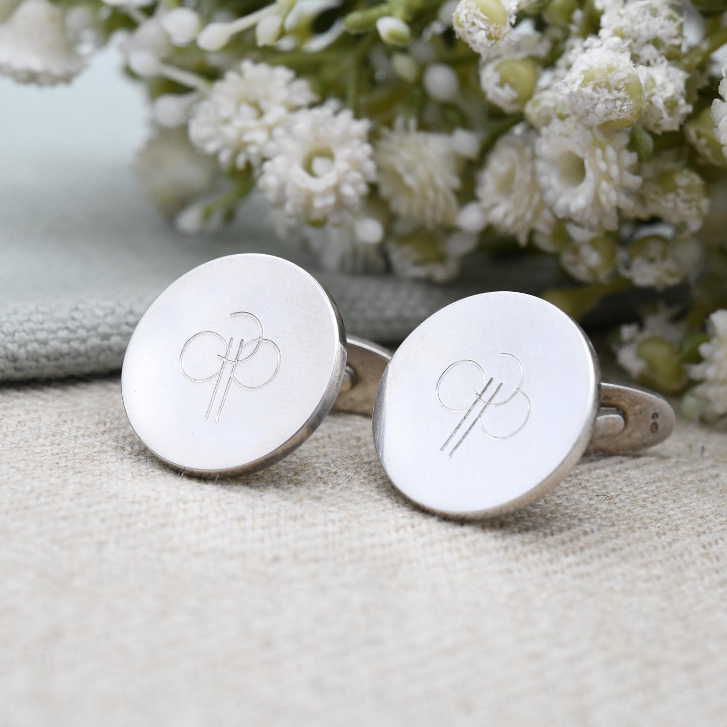 Vintage Georg Jensen Cufflinks 103 Sterling Silver Engraved Design 1979 - Made in Denmark Danish Round Mid-Century Minimalist Jewellery Gift