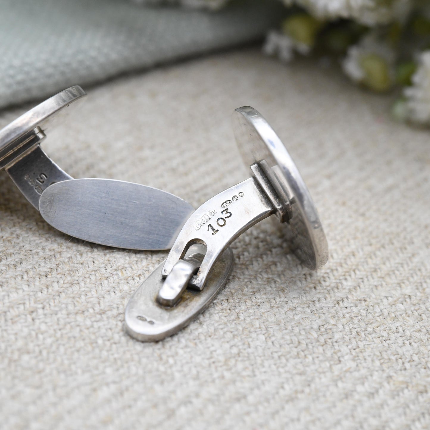 Vintage Georg Jensen Cufflinks 103 Sterling Silver Engraved Design 1979 - Made in Denmark Danish Round Mid-Century Minimalist Jewellery Gift