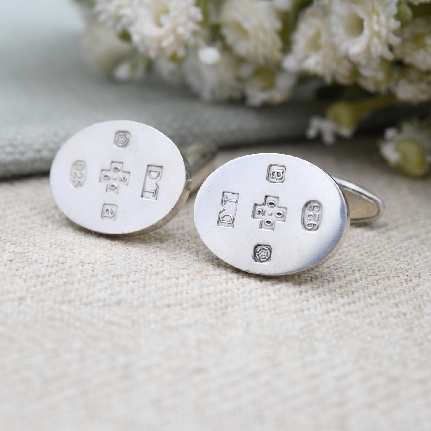 Vintage Sterling Silver Hallmarks Cufflinks 2000 Millennium Mark - Sheffield Hallmarks DT | Minimal Oval Design Bullet Back | Birthday Gift