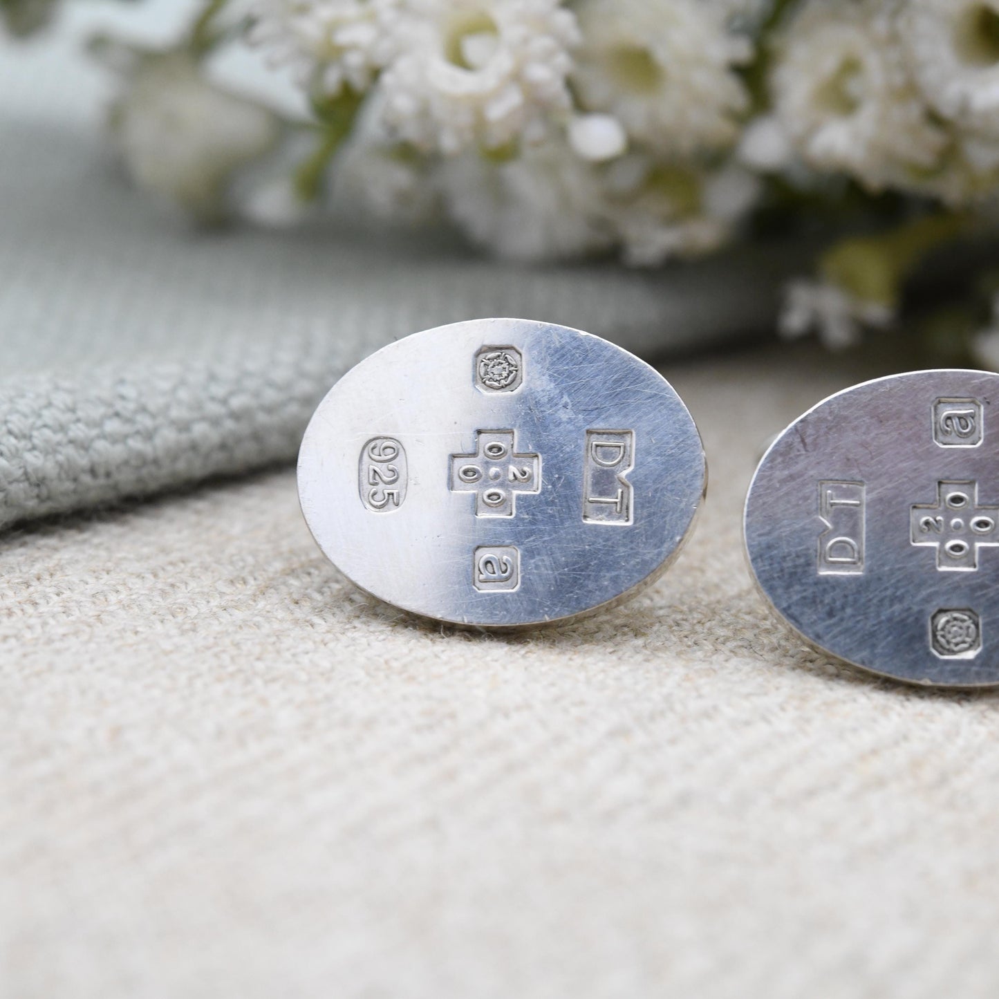 Vintage Sterling Silver Hallmarks Cufflinks 2000 Millennium Mark - Sheffield Hallmarks DT | Minimal Oval Design Bullet Back | Birthday Gift