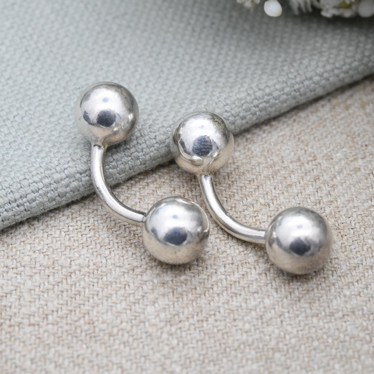Vintage Links of London Sterling Silver Ball Cufflinks 1998 - Minimal Barbell Style Solid Silver Cufflinks Ball and Bar | Genuine Designer