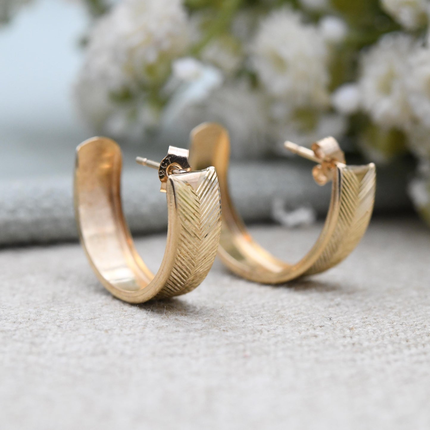 Vintage 9ct Gold Half Hoop Stud Earrings Mid-Century - Semi Circle Shape Big Stud | Solid Gold Jewellery Gift for Her | with Butterfly Backs