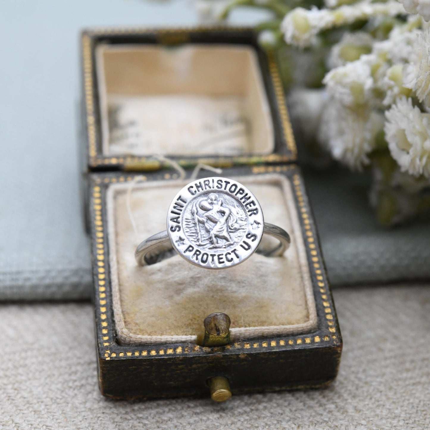 Sterling Silver St Christopher Ring - Patron Saint of Travellers Christopher Protect Us Christian Unisex Gift | UK Size - P US Size - 7 3/4
