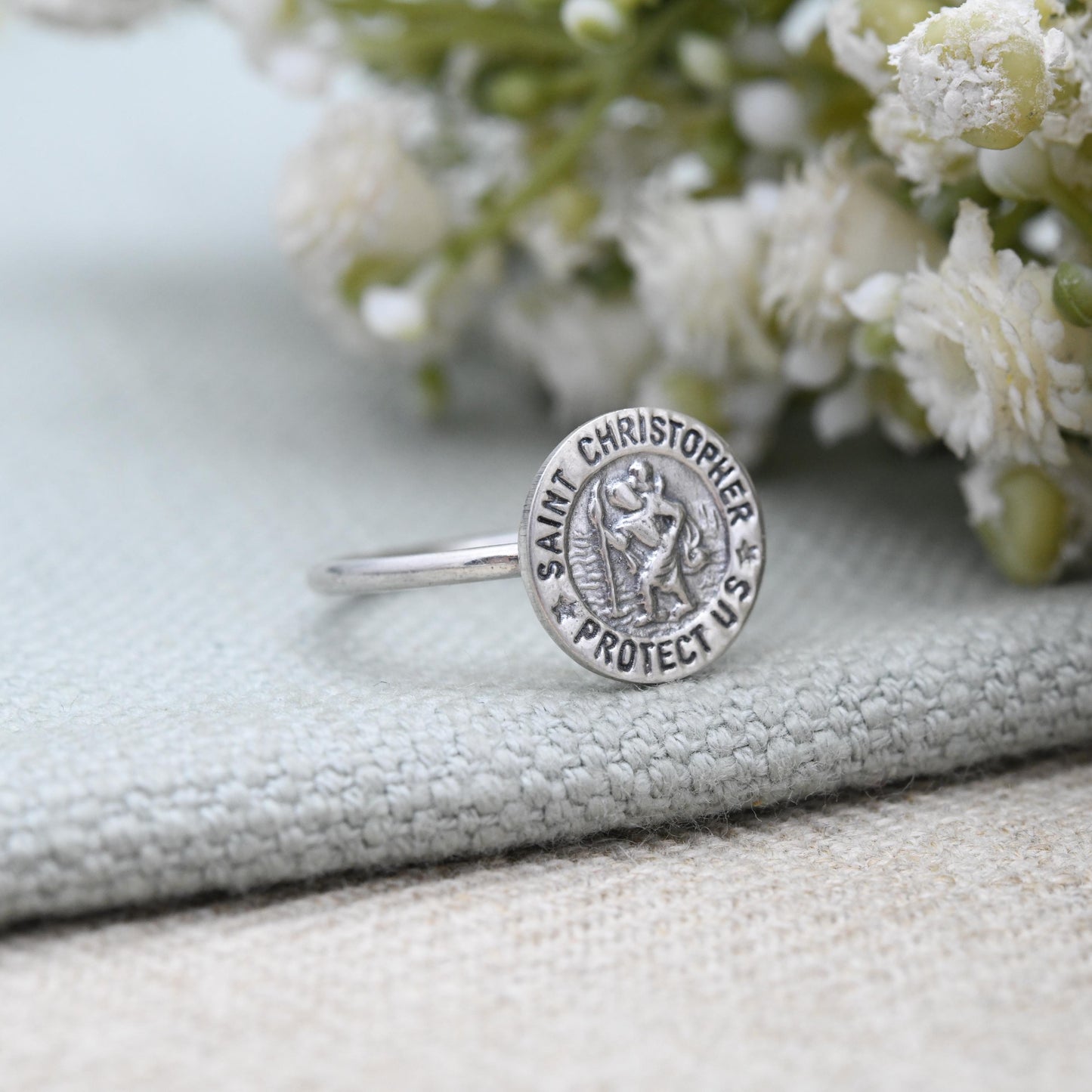 Sterling Silver St Christopher Ring - Patron Saint of Travellers Christopher Protect Us Christian Unisex Gift | UK Size - P US Size - 7 3/4
