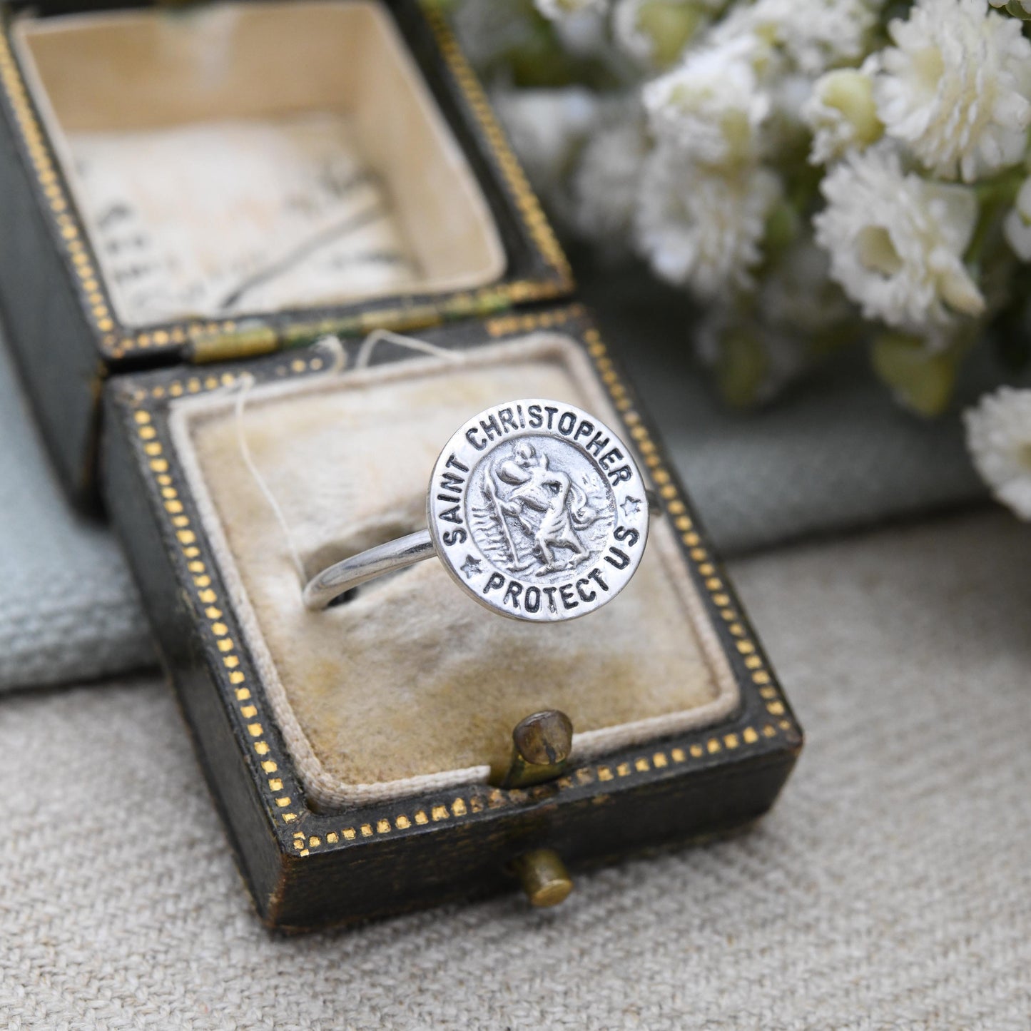 Sterling Silver St Christopher Ring - Patron Saint of Travellers Christopher Protect Us Christian Unisex Gift | UK Size - P US Size - 7 3/4