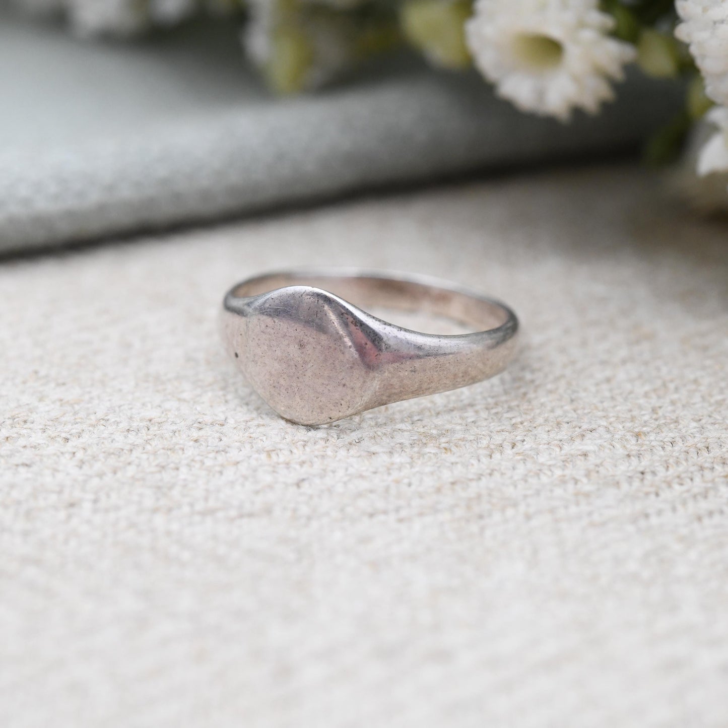 Vintage Sterling Silver Signet Ring Minimal Design - Mid-Century Small Unisex Ring | Everyday Pinkie Ring | UK Size - M | US Size - 6
