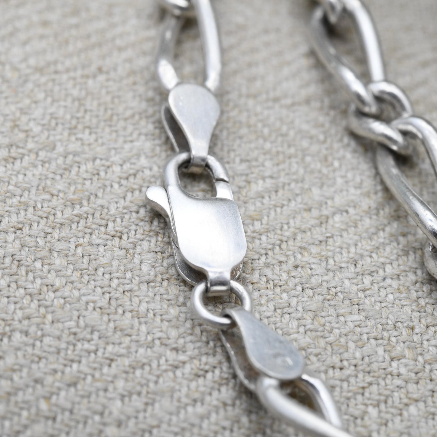 Vintage Sterling Silver Chain Bracelet with Rounded Curb Links Trombone Style c. 2000 - Unisex Solid Silver Jewellery | Empty Charm Bracelet