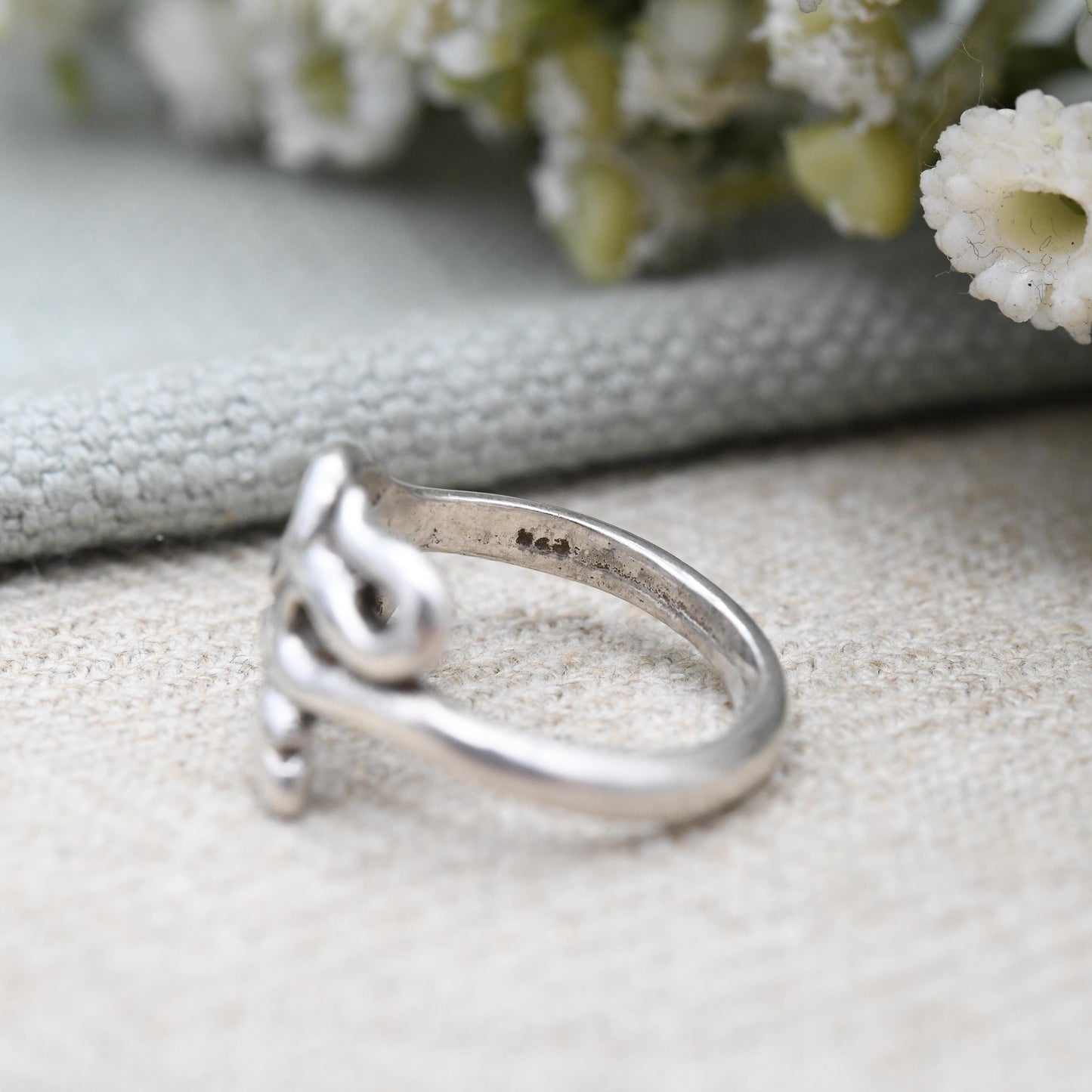 Vintage Sterling Silver Snake Ring - Minimal Solid Silver Animal Jewellery | Coiled Snake Band | UK Size - J 1/2 | US Size - 5