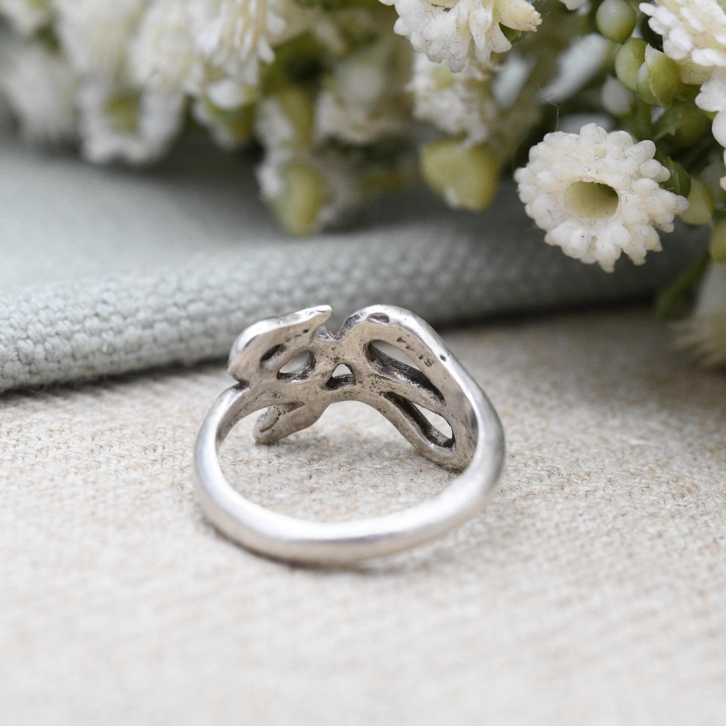 Vintage Sterling Silver Snake Ring - Minimal Solid Silver Animal Jewellery | Coiled Snake Band | UK Size - J 1/2 | US Size - 5